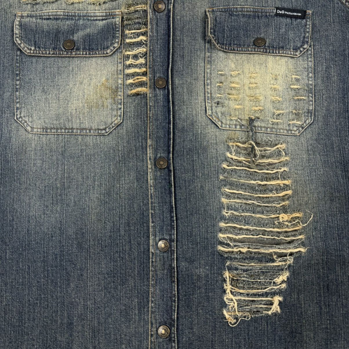 Dolce & Gabbana × Vintage Vintage Dolce & Gabbana Distressed Denim Shirt Vest Size US M / EU 48-50 / 2 - 6 Thumbnail