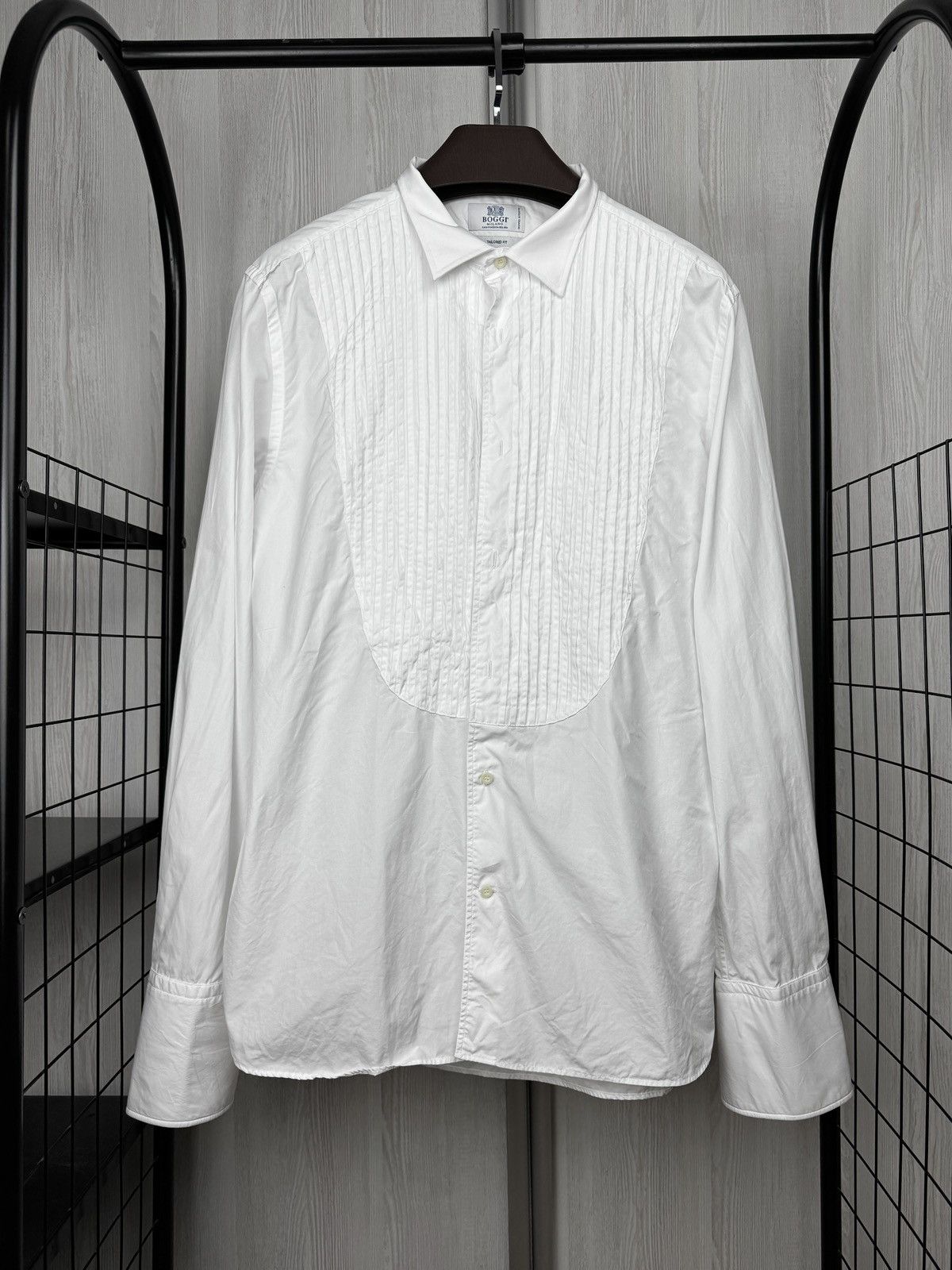 Boggi Boggi Milano white tuxedo cufflinks classic suit shirt 17.5 Size 44R - 2 Thumbnail
