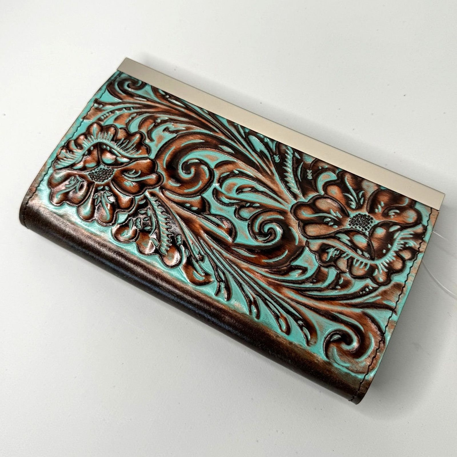 Patricia Nash NEW Patricia Nash Cauchy Wallet in Tooled Turquoise & Brown Size ONE SIZE - 4 Thumbnail