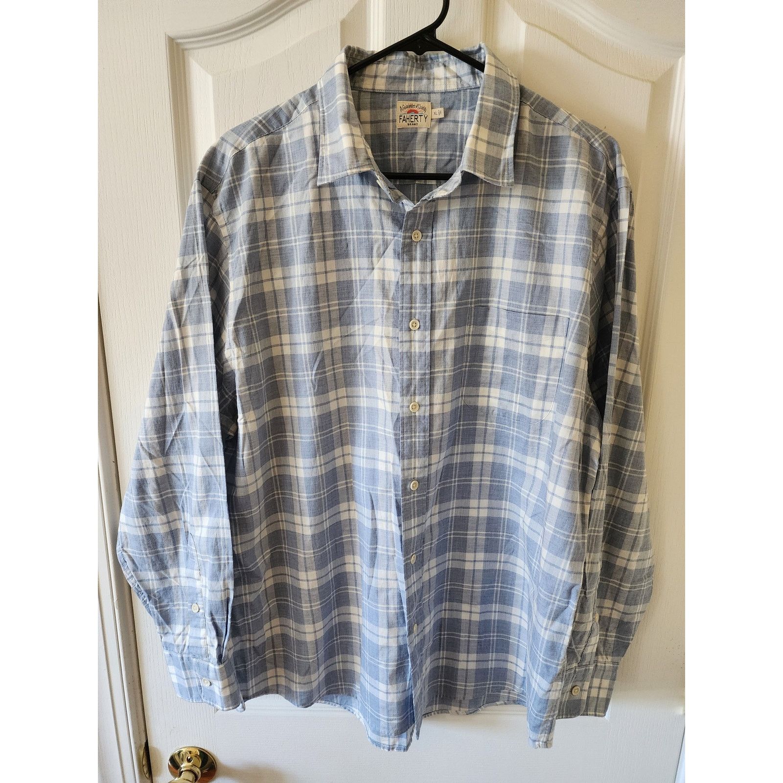 Faherty Faherty XL Long Sleeve Blue White Plaid Casual Button-Down Size US XL / EU 56 / 4 - 1 Thumbnail