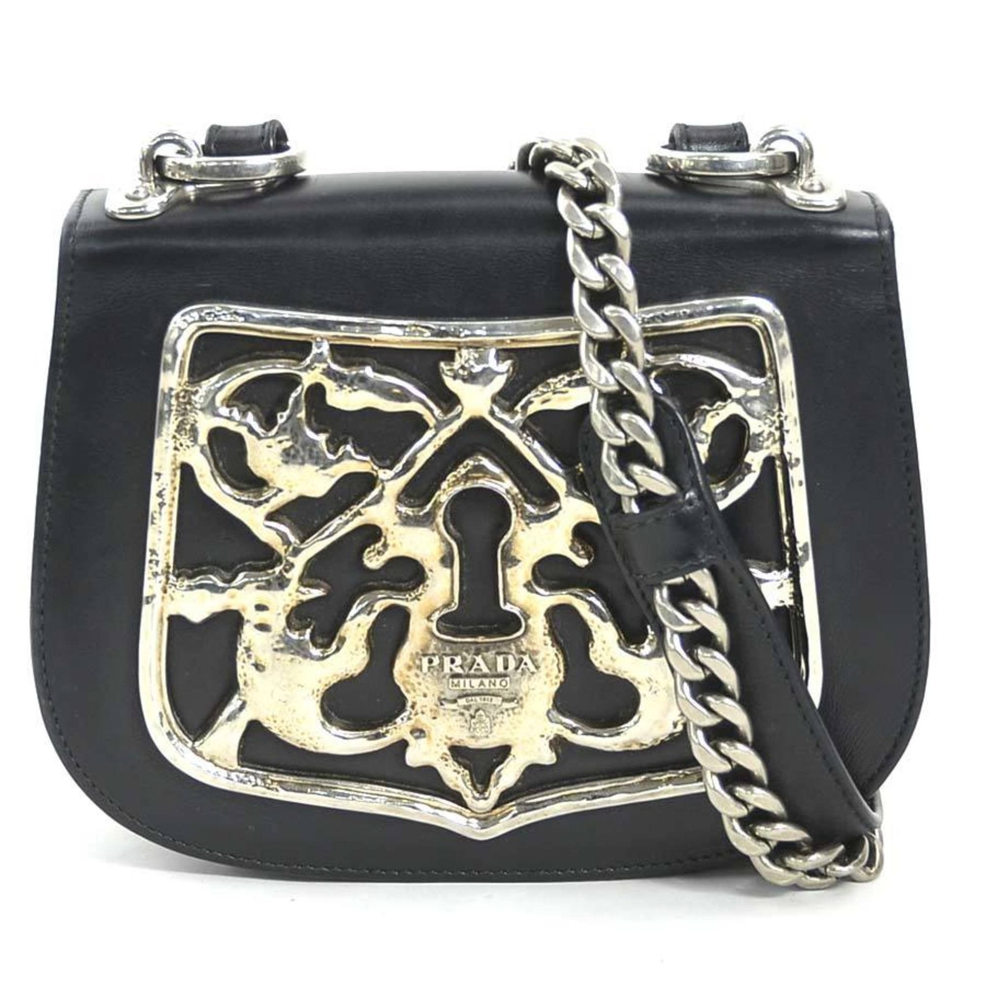 Prada PRADA Shoulder Bag Leather Metal Black Silver Women's 1BH071 90049a Size ONE SIZE - 1 Thumbnail