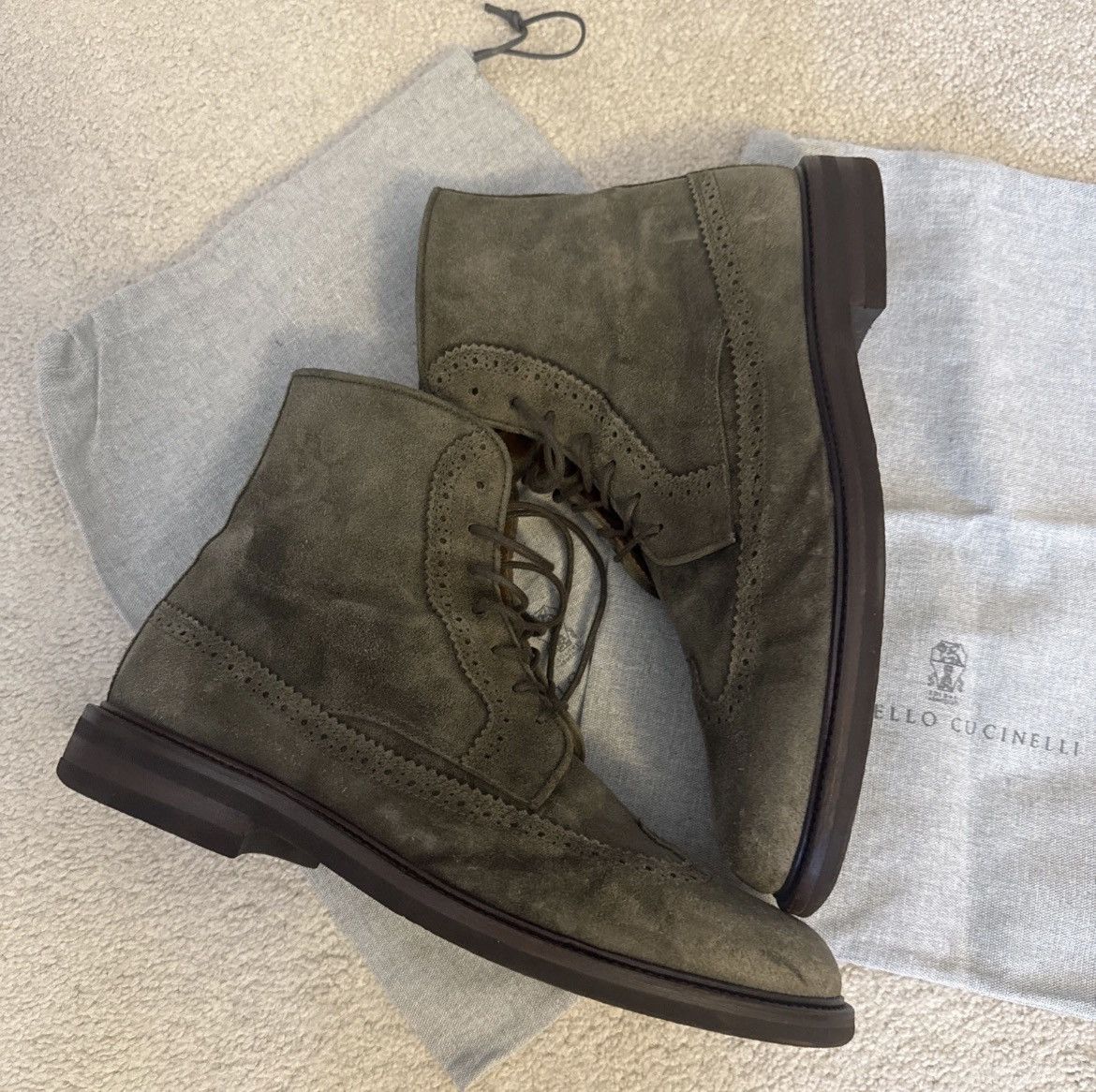 Brunello Cucinelli Brunello Cucinelli olive green suede boots sz45/12US! Size US 12 / EU 45 - 5 Thumbnail