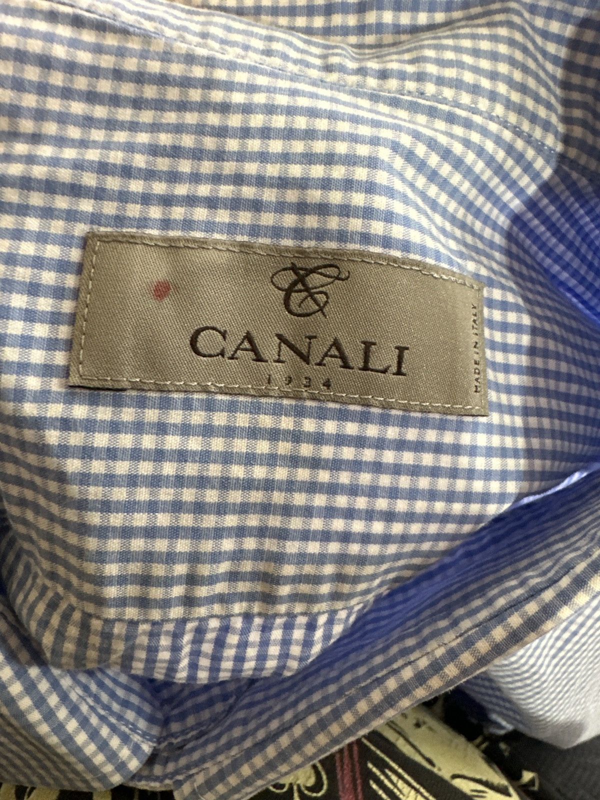 Canali Canali Blue Mini Check Dress Shirt – Made in Italy Size US XL / EU 56 / 4 - 3 Thumbnail