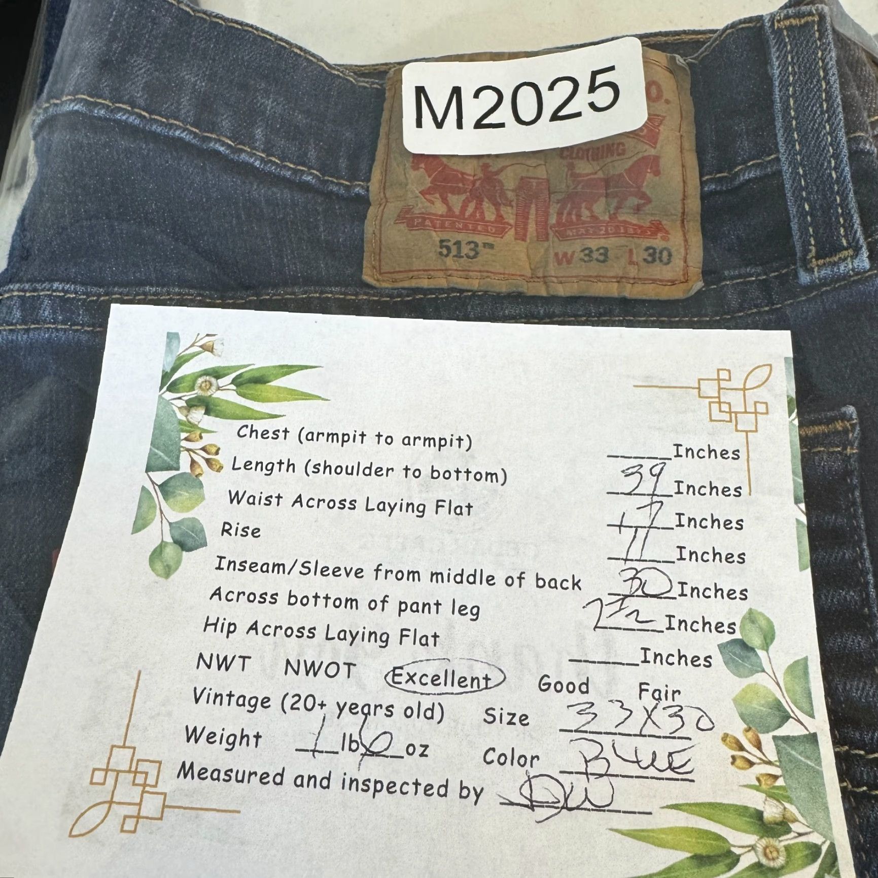 Levi's Levi's 513 Jeans 33 X 30 Blue Denim Mid-Rise Slim Straight Leg Men's Regular Jeans Size US 33 - 5 Thumbnail