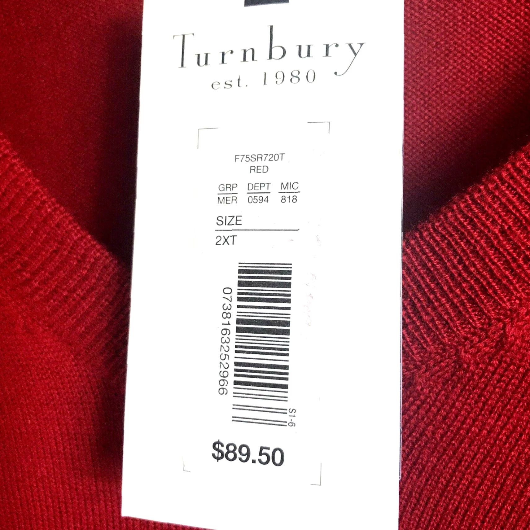Vintage Turnbury Sweater Mens 2XT 2XLT Big & Tall V-Neck Red Merino Wool Biella Yarn Pullover Size US XXL / EU 58 / 5 - 4 Thumbnail