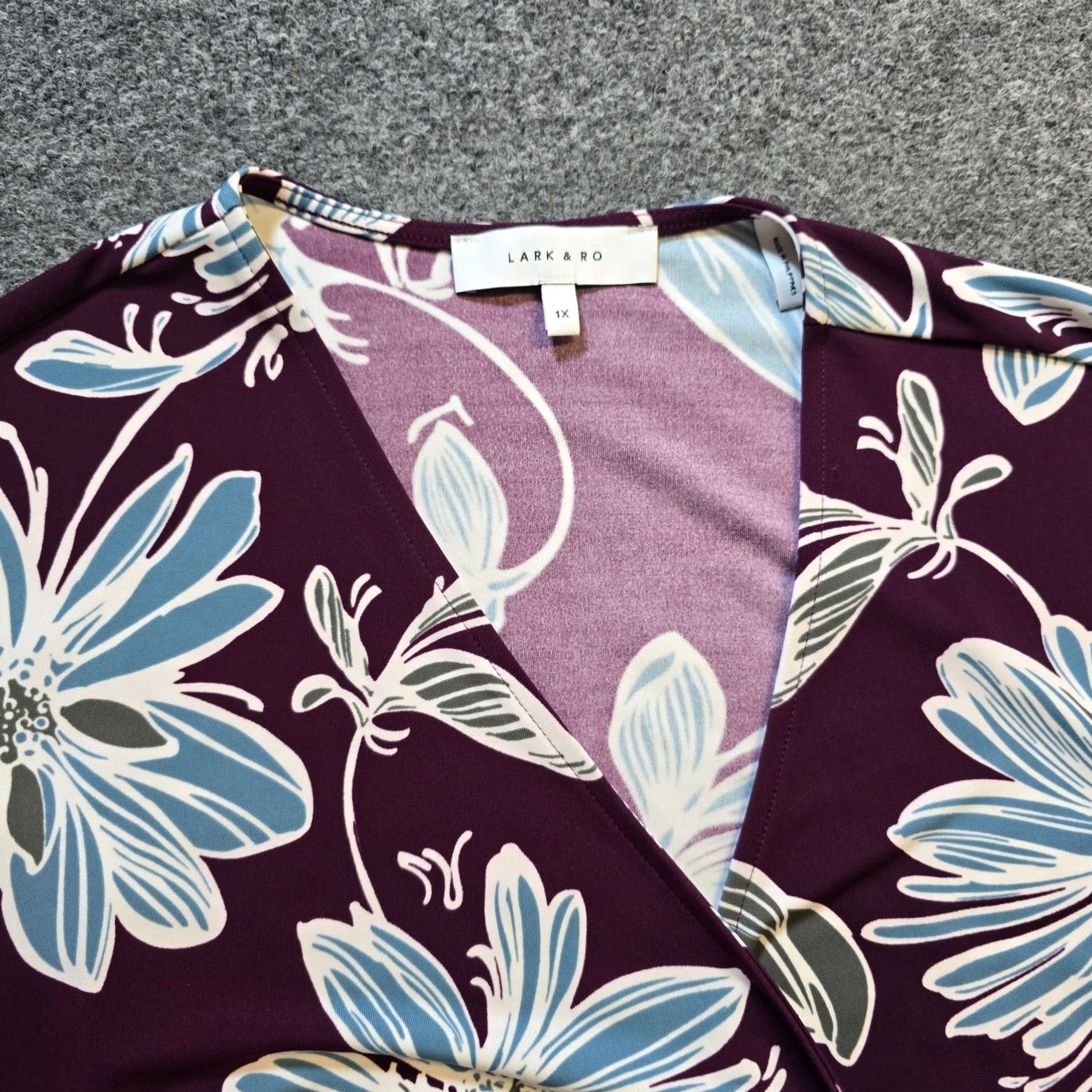 Vintage Lark & Ro Dress Women's 1X Purple Floral Wrap Front Stretch No Iron Knee Length Cap Sleeve V-Neck Career Dress Size XL / US 12-14 / IT 48-50 - 3 Thumbnail