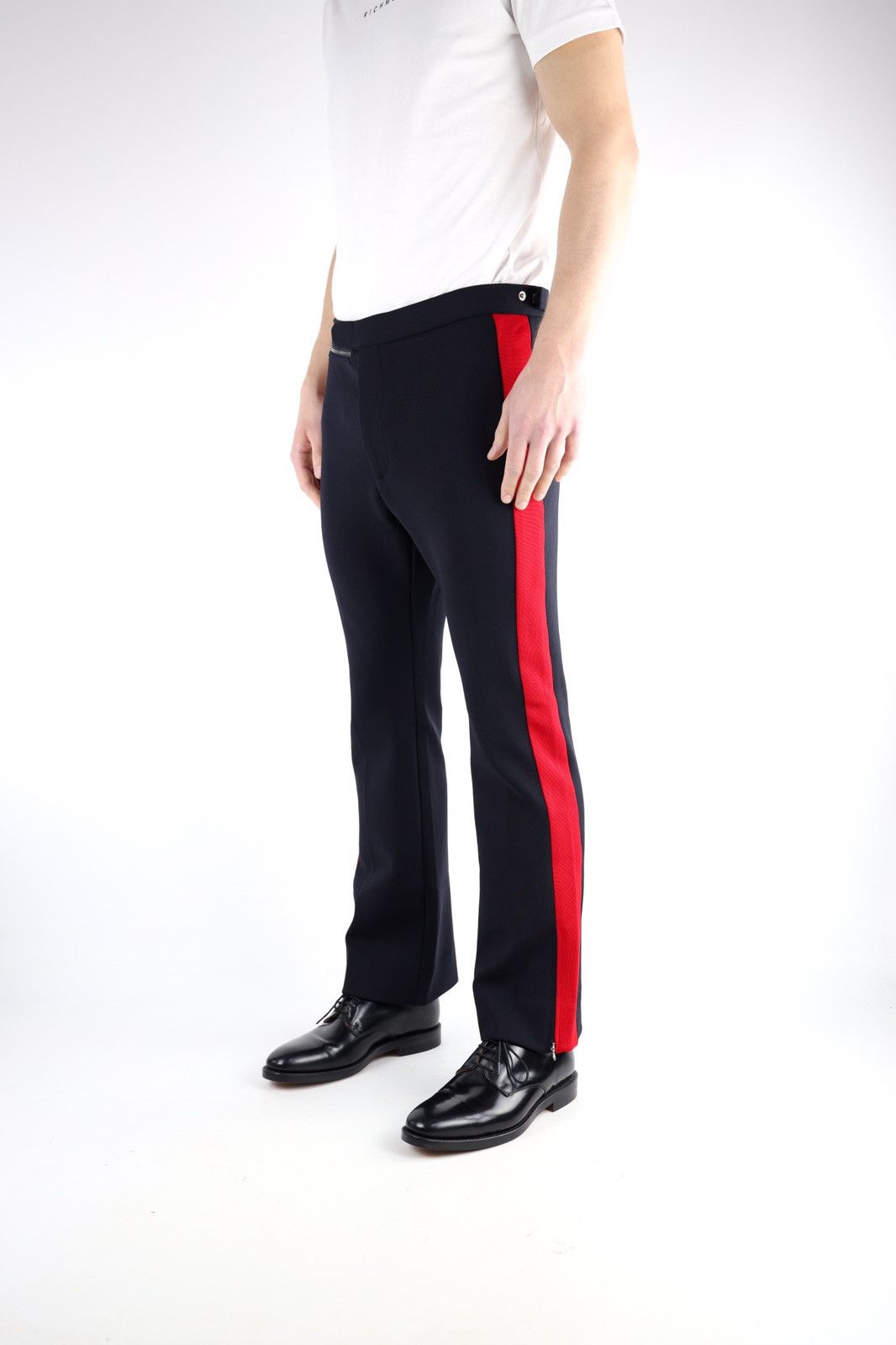 open lace back dress Women's Half Red Striped Half Black Emo Punk Skinny Split Pants Trousers