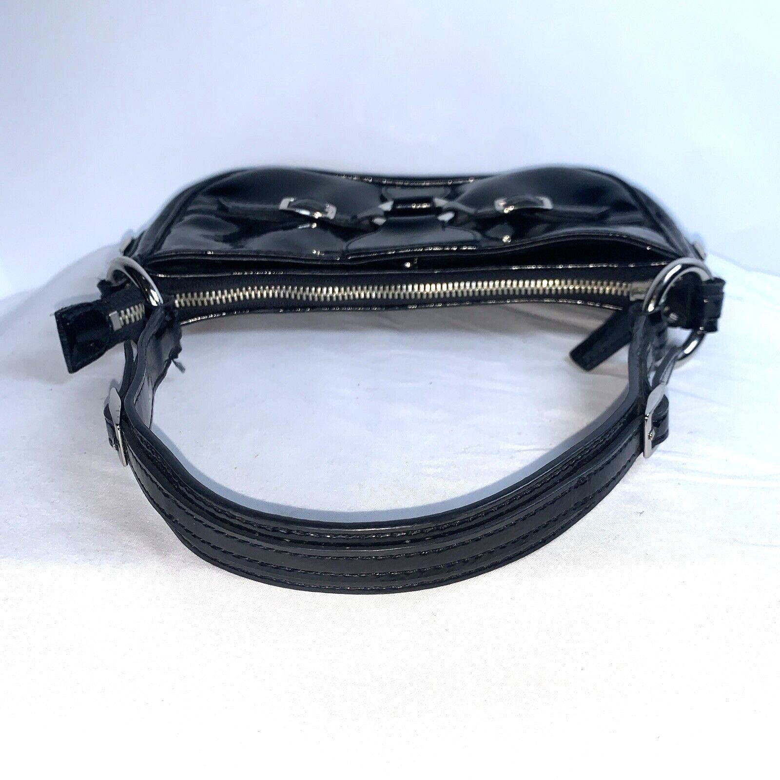 Vintage BCBG Paris Patent Leather Purse Clutch Handbag Large O Rings Size ONE SIZE - 5 Thumbnail