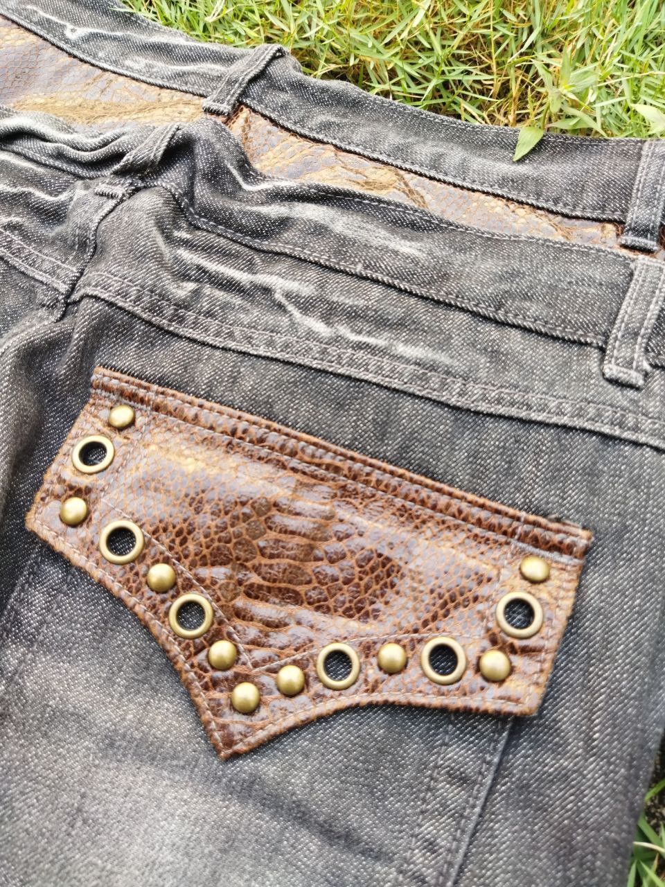 If Six Was Nine Japanese Brand Mix Leather Double Waist Jeans Size US 32 / EU 48 - 6 Thumbnail