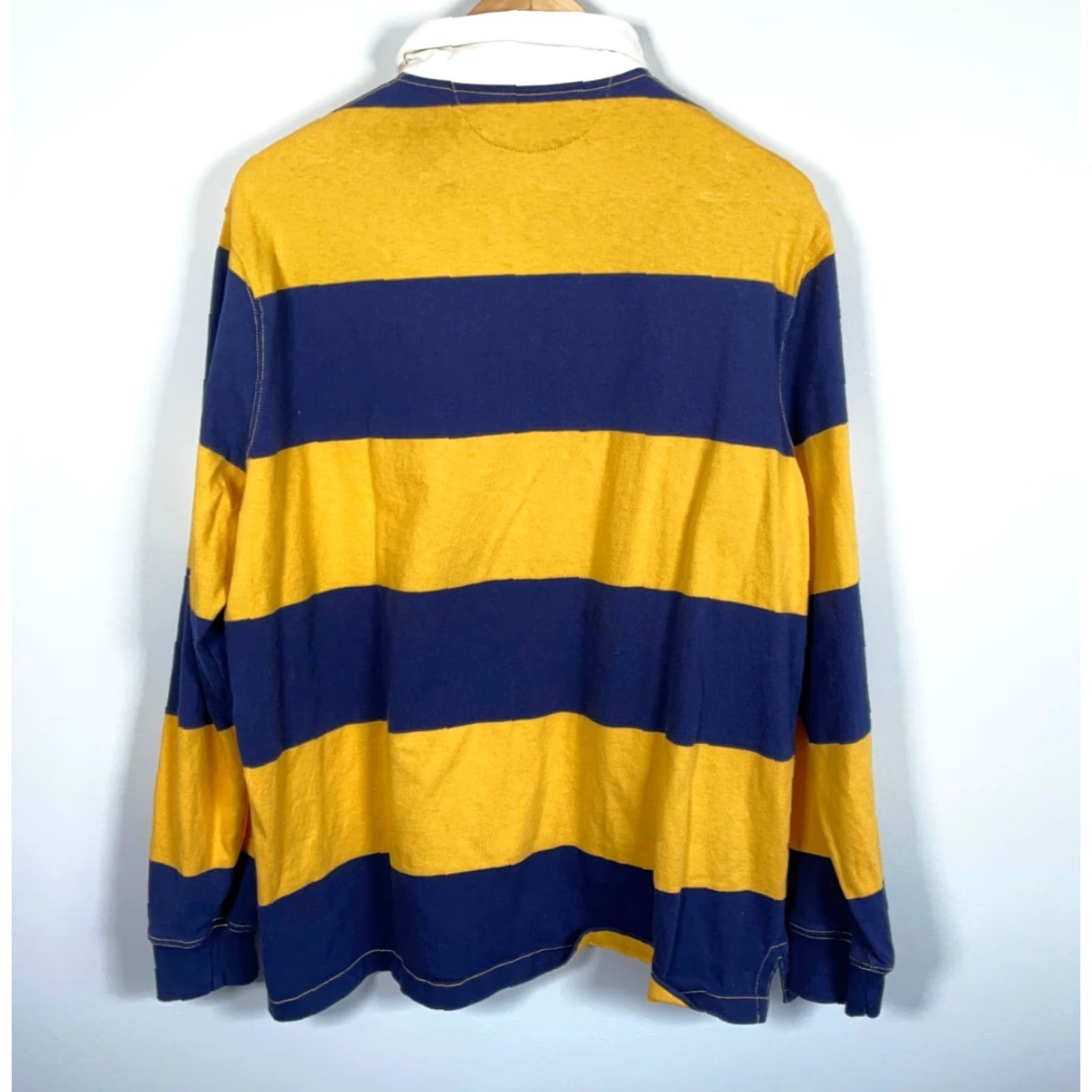 Polo Ralph Lauren Polo Ralph Lauren Rugby Shirt Men's 2XL Yellow Blue Stripe Custom Slim Fit Size US XXL / EU 58 / 5 - 2 Thumbnail