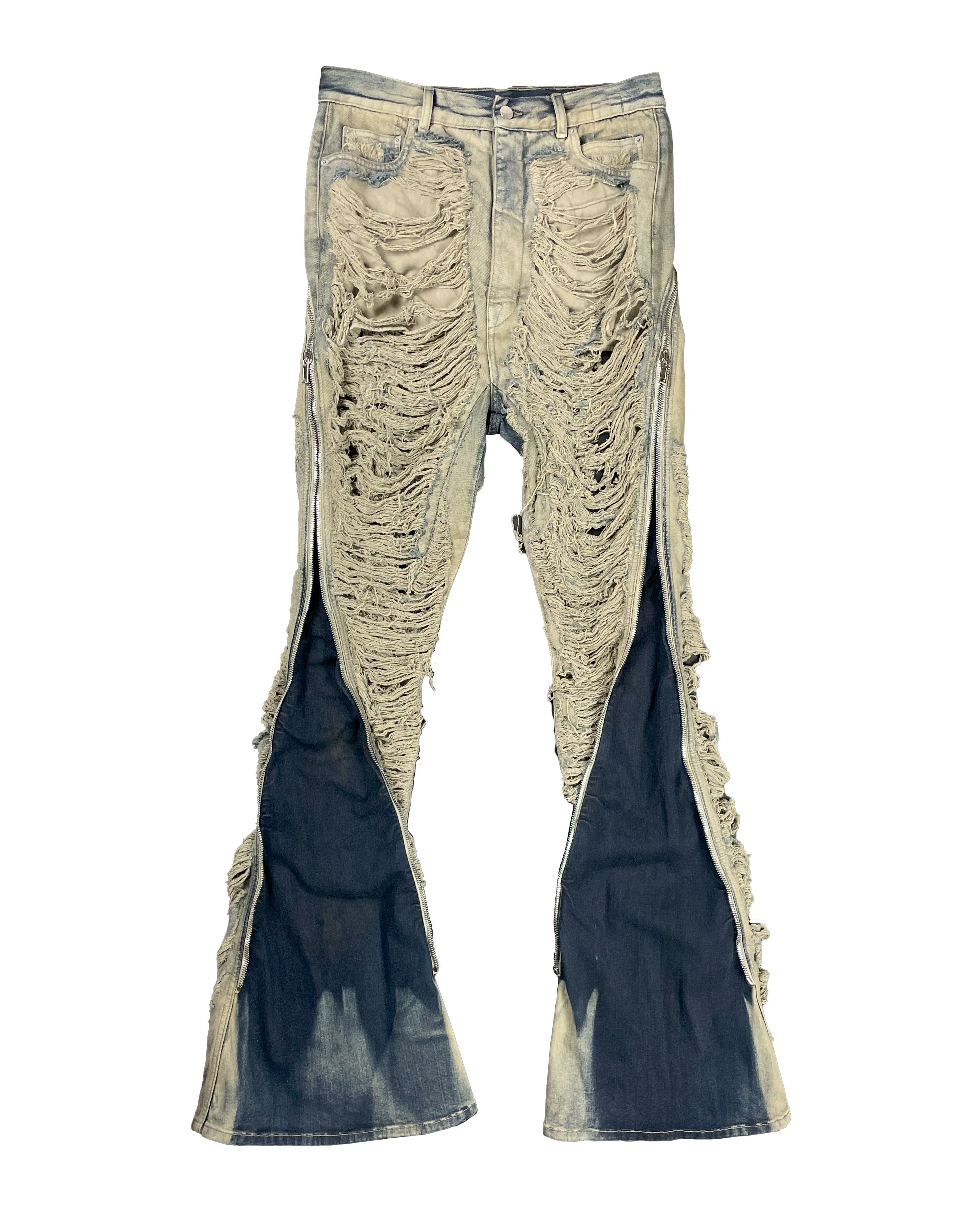 Rick Owens RUNWAY SHREDDED BOLAN BANANA DENIM FW23 LUXOR Size US 31 - 1 Thumbnail