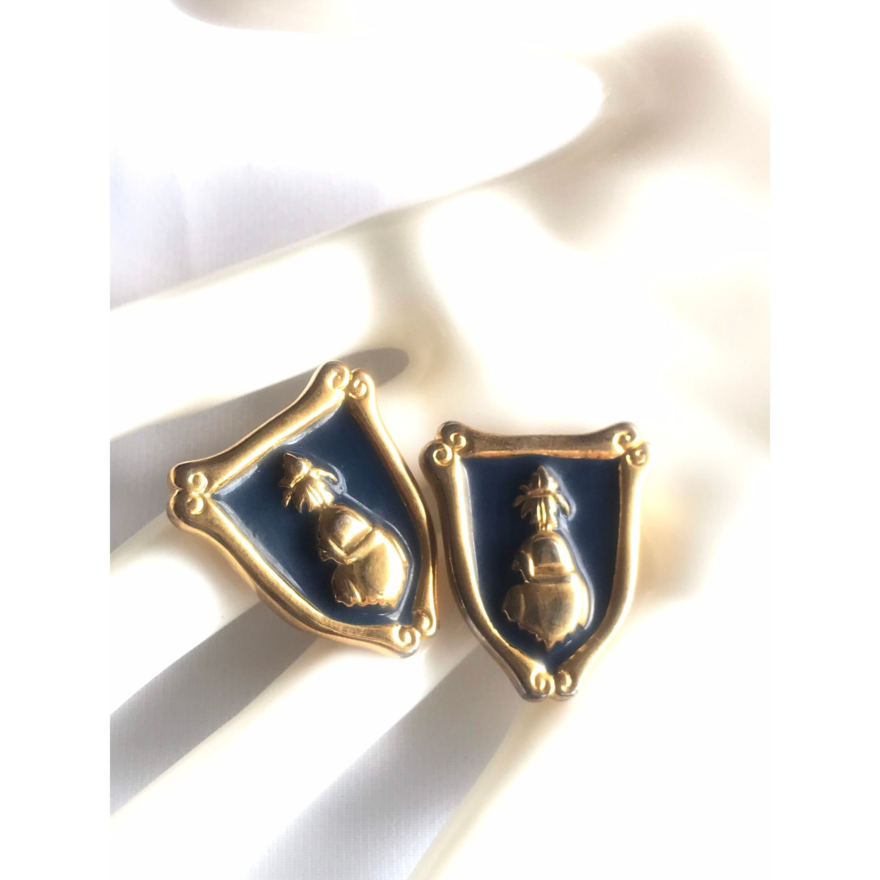 Escada Vintage ESCADA navy and golden flag design earrings. Size ONE SIZE - 2 Thumbnail