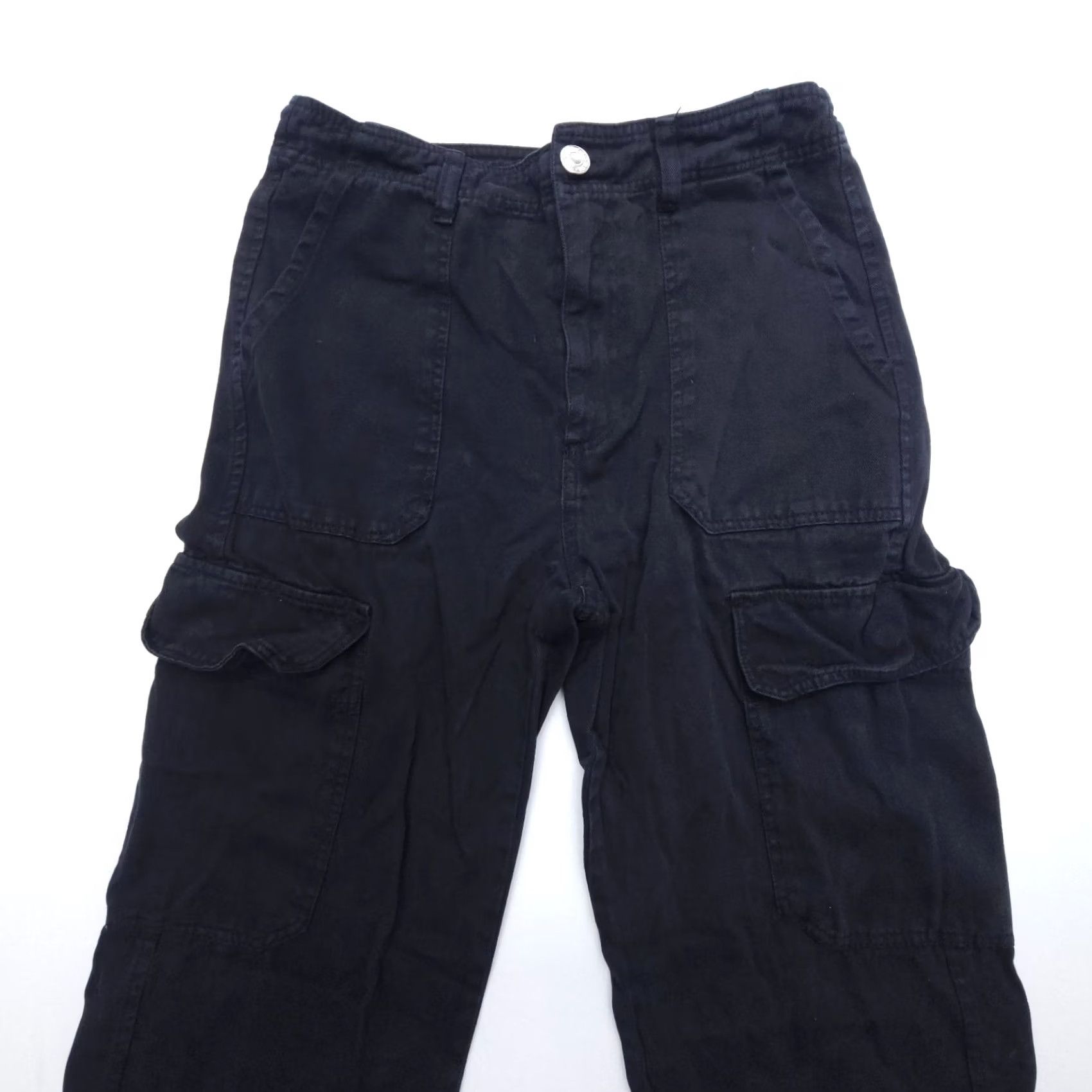 Zara Zara Cargo High Rise Straight Leg Pants Womens 4 Black 100% Cotton 31" Inseam Size 27" / US 4 / IT 40 - 4 Thumbnail
