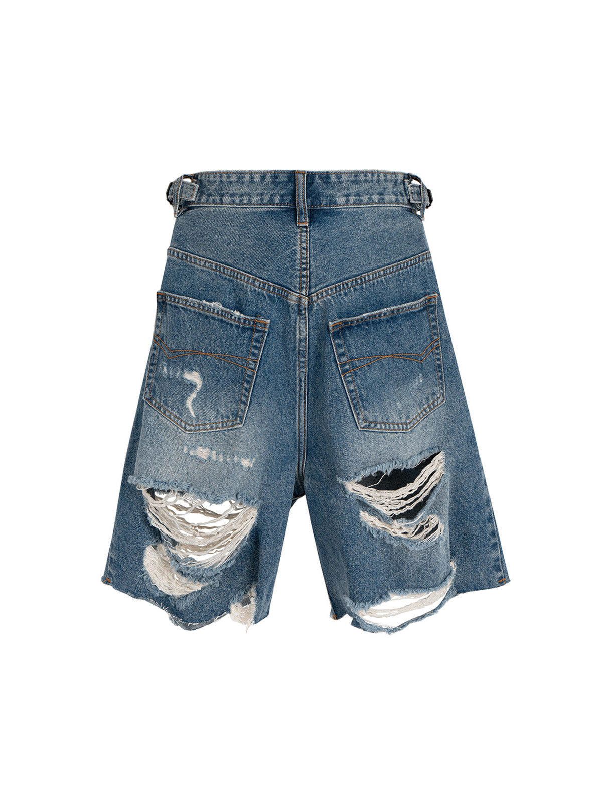 Japanese Brand Street Ripped Denim Shorts Size ONE SIZE - 2 Thumbnail