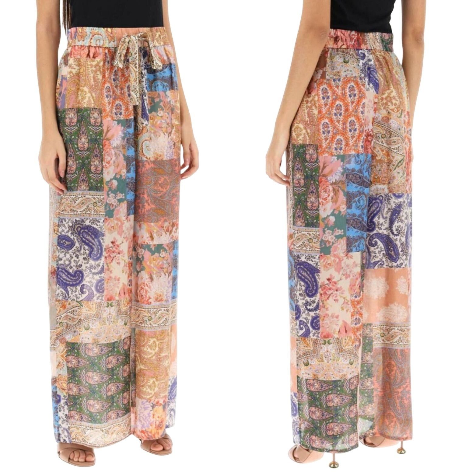 Rachel Zoe Rachel Zoe Womens Linen Multicolor Paisley Patchwork Wide-Le Size 30" / US 8 / IT 44 - 2 Thumbnail