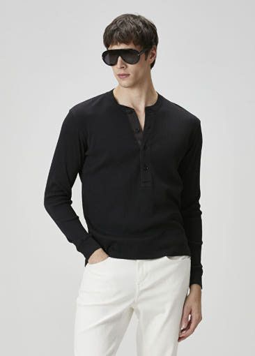 Tom Ford o1sm1stk0725 Henley Neck Knit Sweater in Black Size US L / EU 52-54 / 3 - 1 Preview