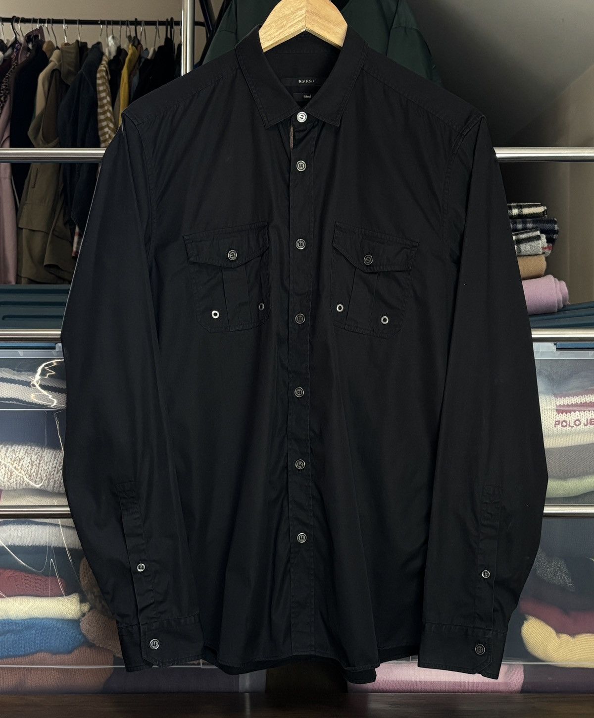 Gucci Gucci Vintage Black Designer Pocket Shirt Tom Ford Era Size US M / EU 48-50 / 2 - 1 Thumbnail