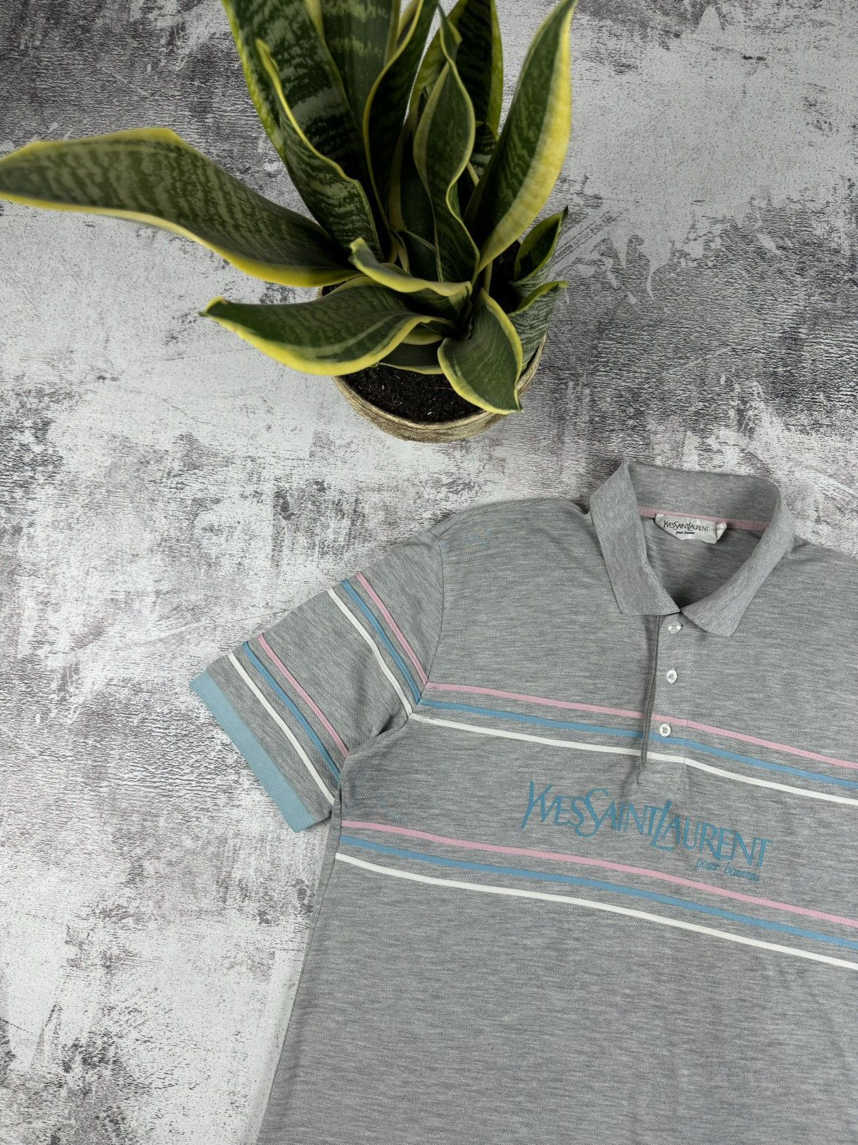 Yves Saint Laurent 90S Yves Saint Laurent YSL Striped Big Logo Polo T Shirt Tee Size US L / EU 52-54 / 3 - 4 Thumbnail