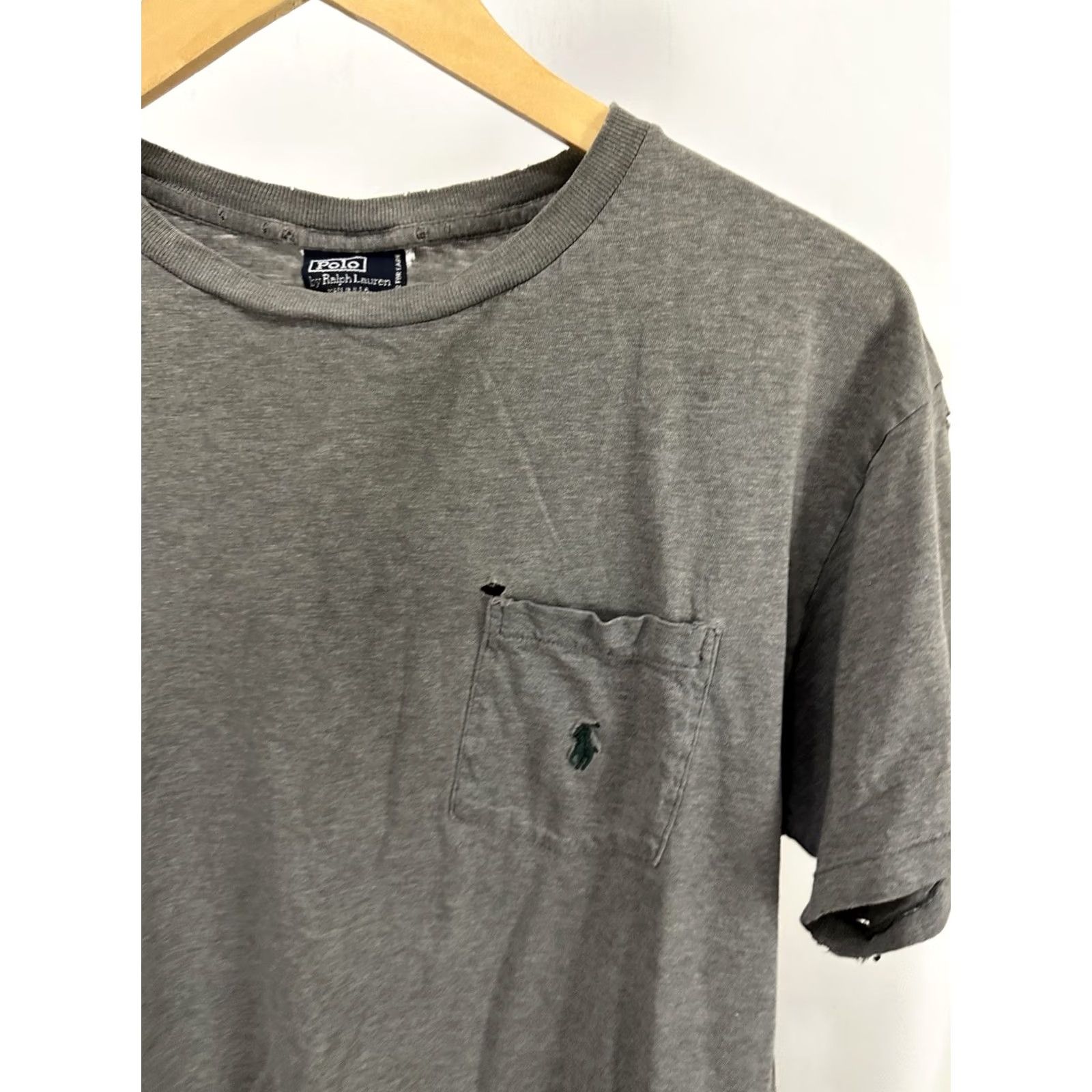 Polo Ralph Lauren VTG Polo Ralph Lauren Pony Pocket Front Thrashed Worn T-Shirt Size S Charcoal Mens Short Sleeve Distressed 90s Polo Shirt Size US S / EU 44-46 / 1 - 4 Thumbnail