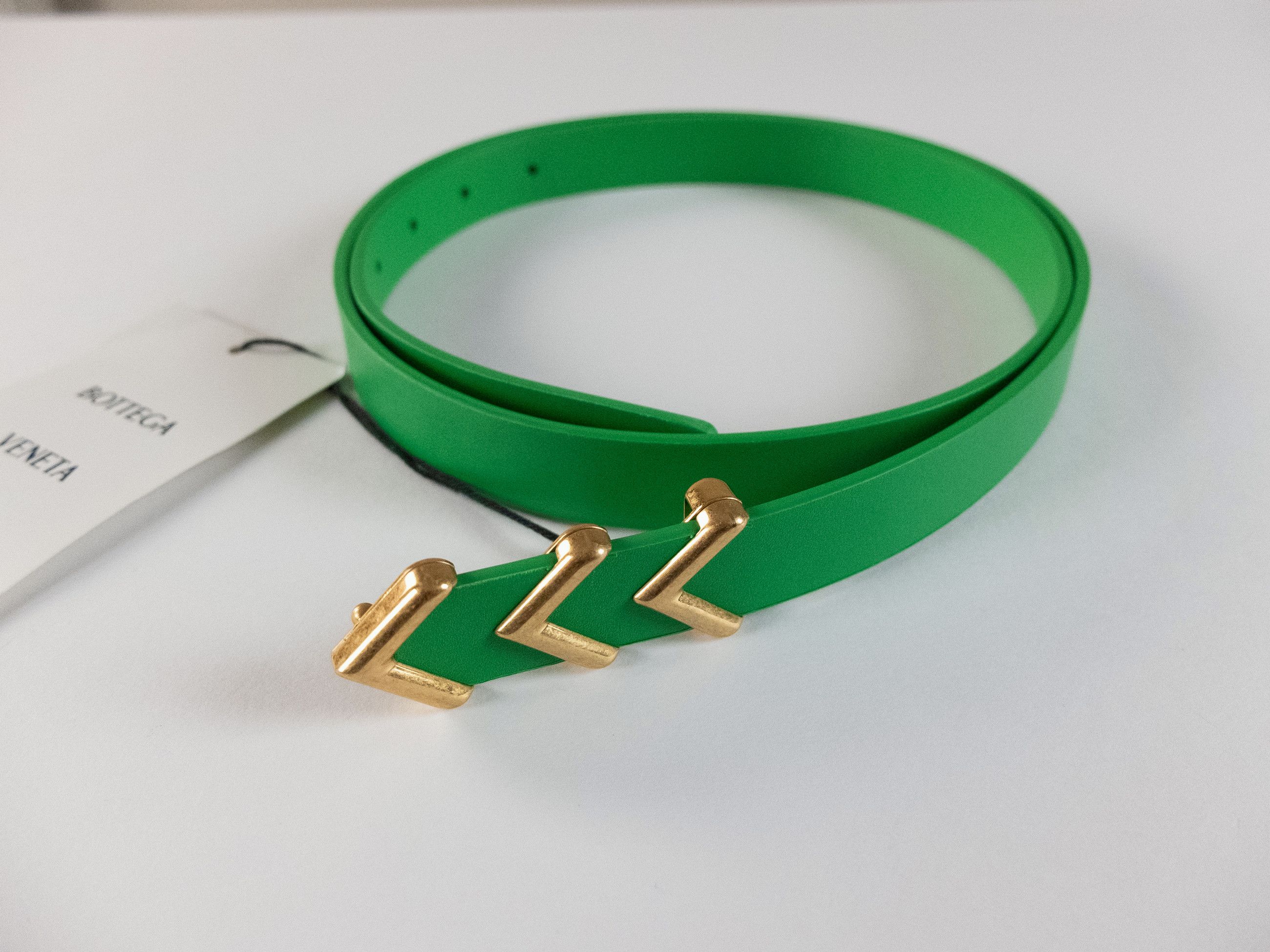 Bottega Veneta BOTTEGA VENETA green & gold chevron leather belt 95 Size 38 - 1 Thumbnail