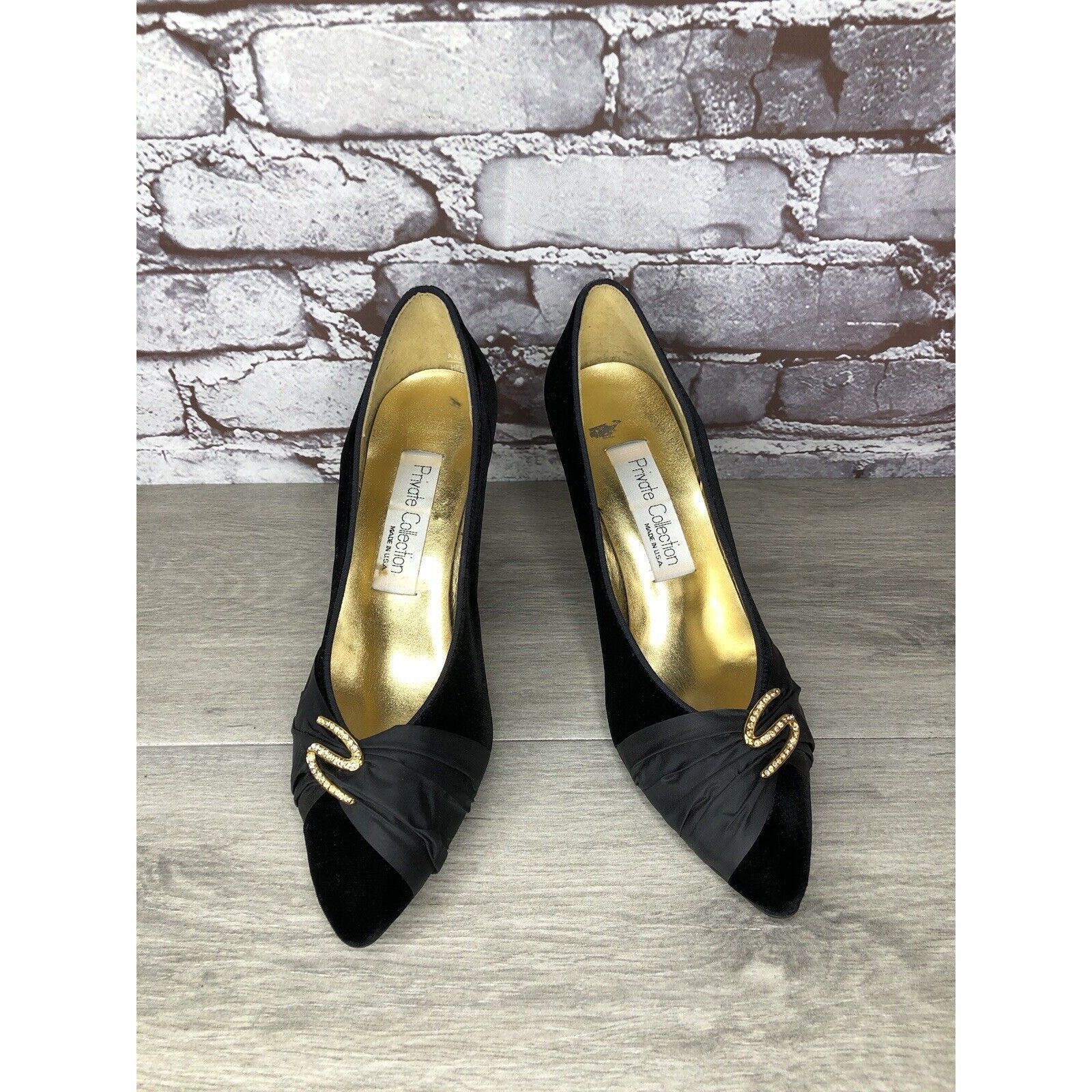 Other Private Collection Black Suede Rhinestone Pointed Toe Pumps Size US 9.5 / IT 39.5 - 22 Thumbnail