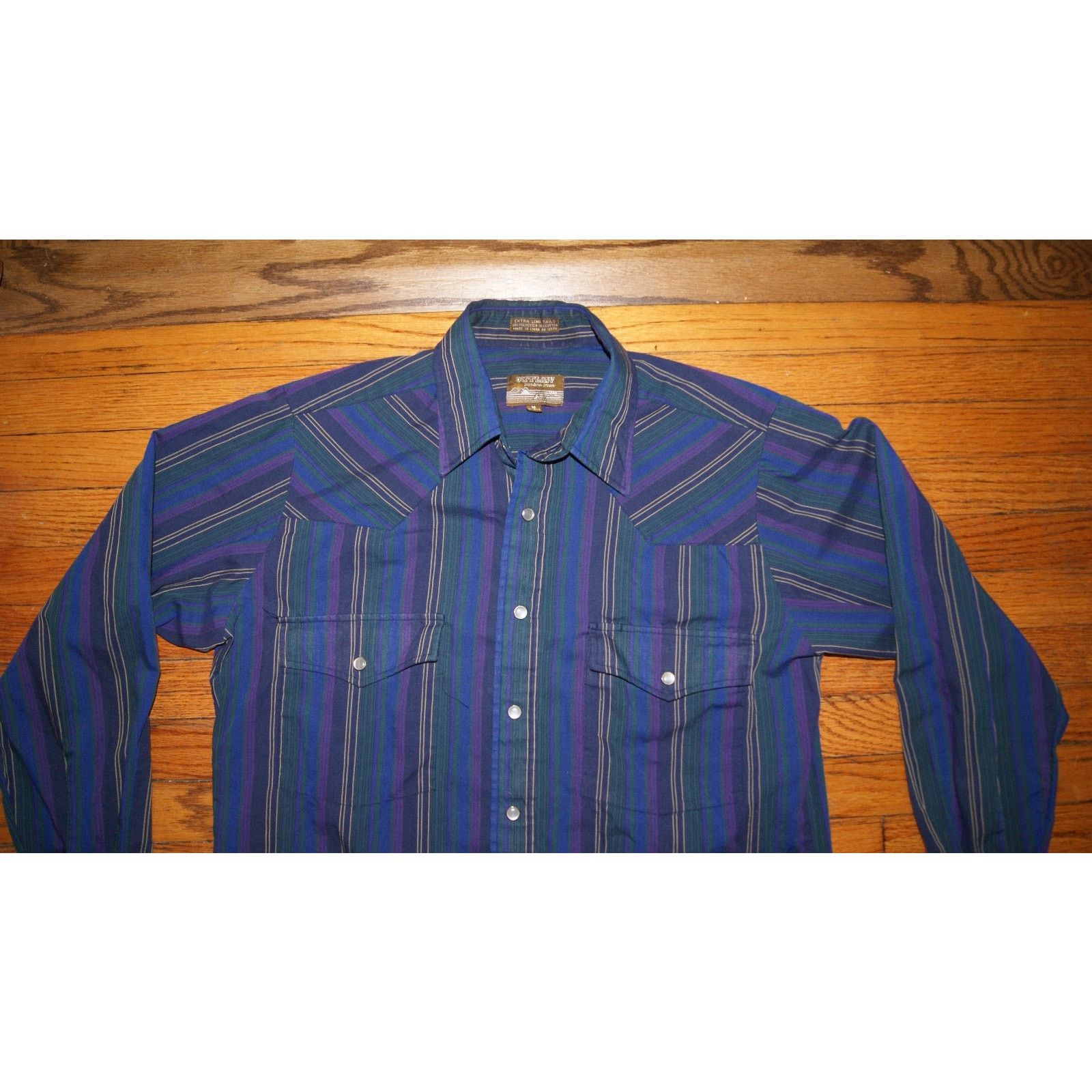 Vintage VTG Outlaw Western Wear Pearl Snap Shirt Men M Purple Stripe Size US M / EU 48-50 / 2 - 1 Thumbnail