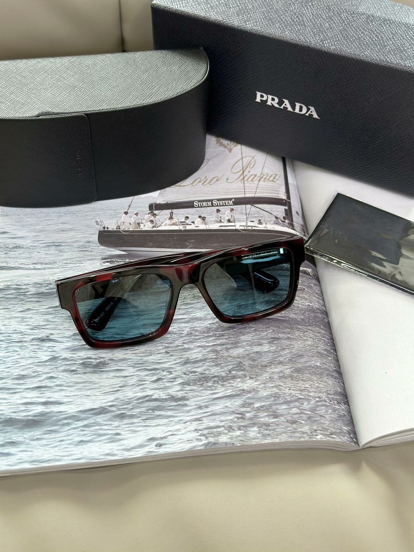 Prada PRADA Black Red Square Casual Sunglasses Size ONE SIZE - 1 Thumbnail