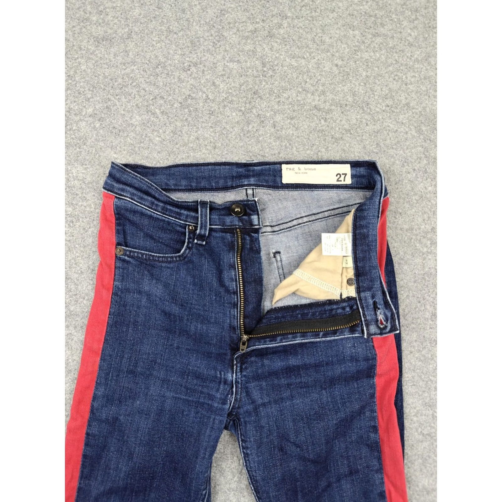 Rag & Bone Rag & Bone Skinny Jeans Womens 27 Blue Medium Wash Red Stripe Denim 27x29 Jeans Size 27" / US 4 / IT 40 - 3 Thumbnail