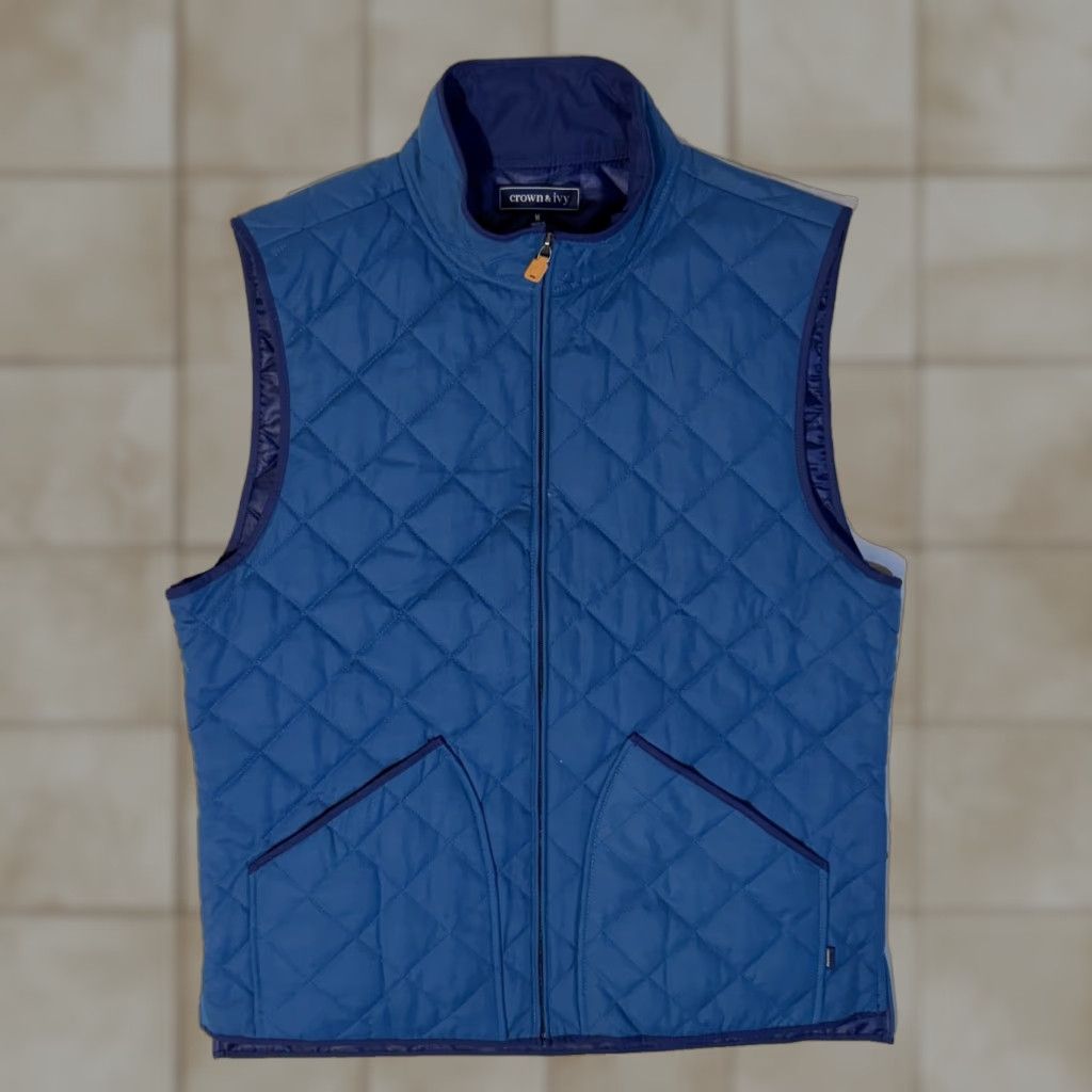 Vintage VINTAGE Crown & Ivy Quilted Full Zip Vest Mens M Beige & Blue Golf Sport Jacket Hiking Size US M / EU 48-50 / 2 - 1 Thumbnail