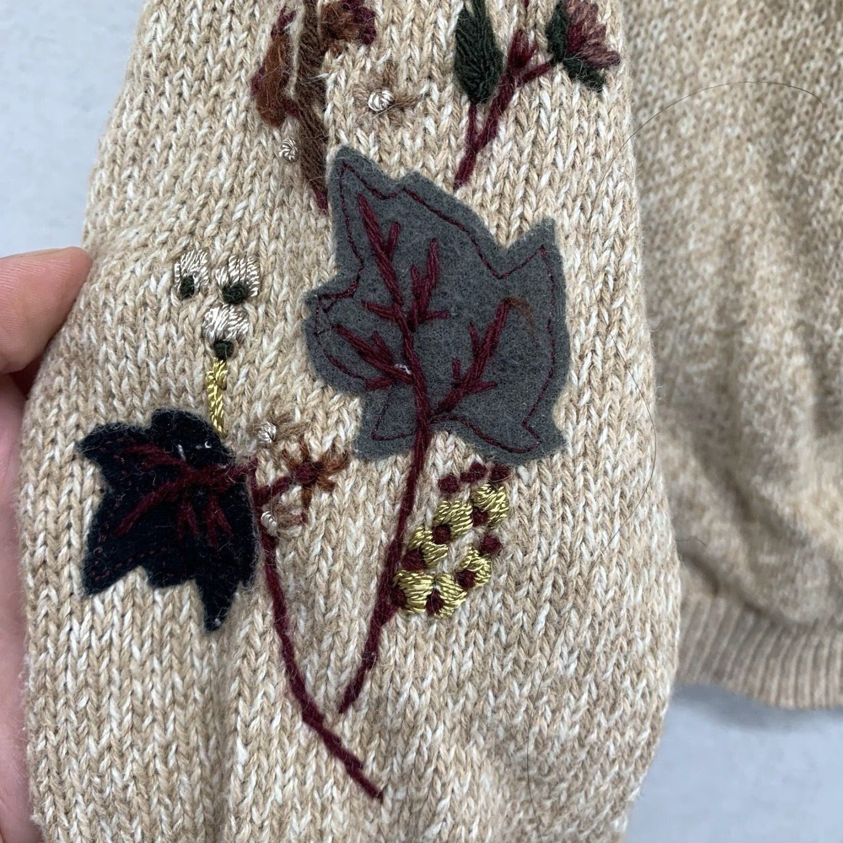 Vintage VINTAGE Women's Small Cardigan Sweater Bohemian Autumn Leaves 90s Flower Knit Chunky Fall Womens Size S / US 4 / IT 40 - 7 Thumbnail