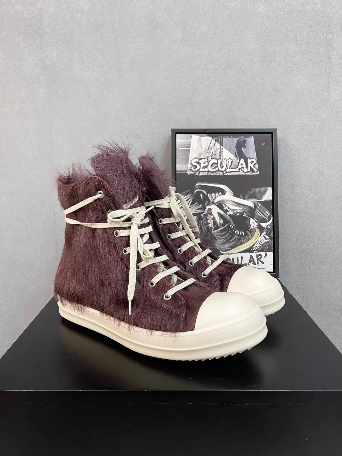 Rick Owens Rick Owens Purple Hair Leather High-Top Sneakers K34 Size US 6 / IT 36 - 1 Thumbnail