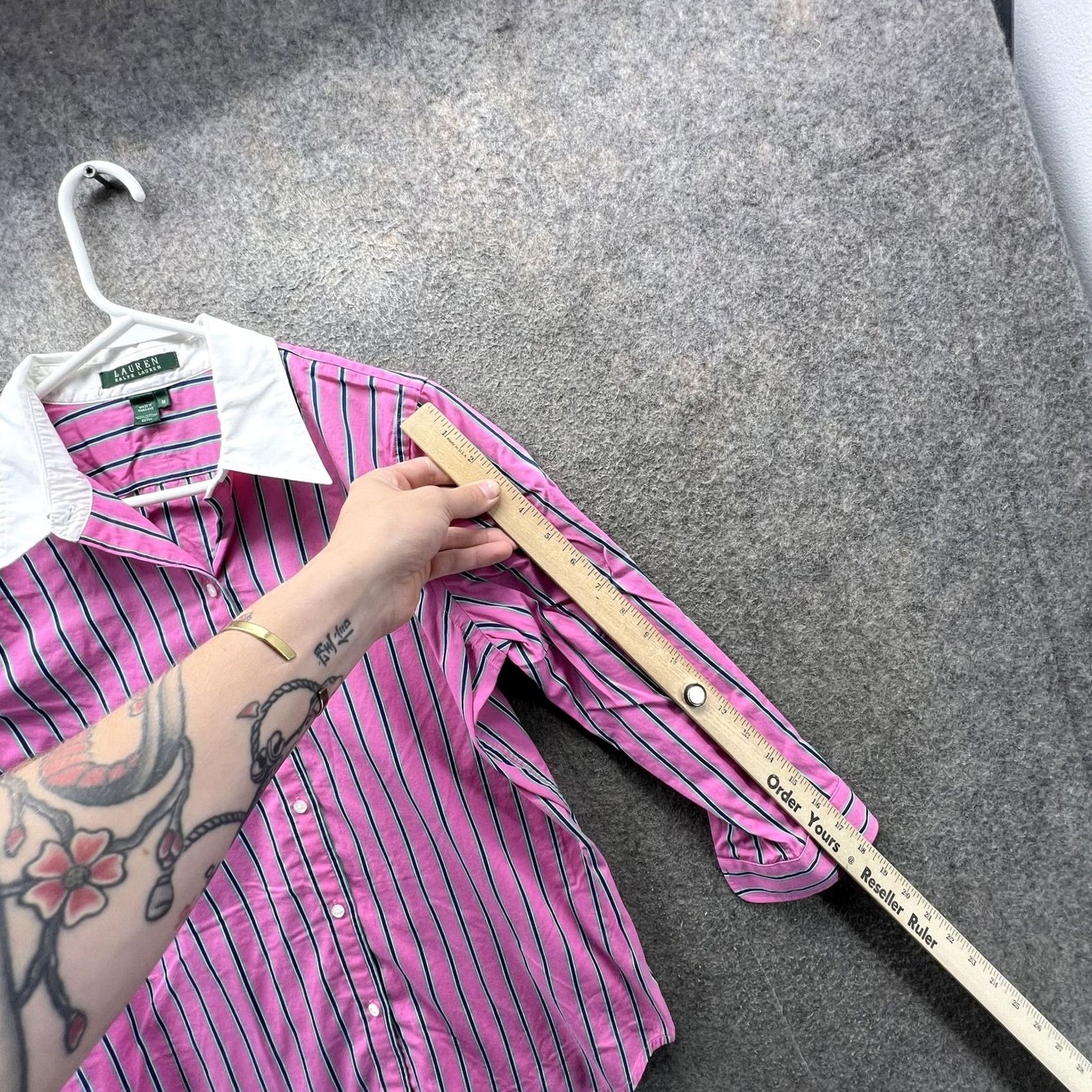 Ralph Lauren Lauren Ralph Lauren Shirt Womens Medium Pink Stripe Button Front 3/4 Sleeve Top Size M / US 6-8 / IT 42-44 - 2 Thumbnail