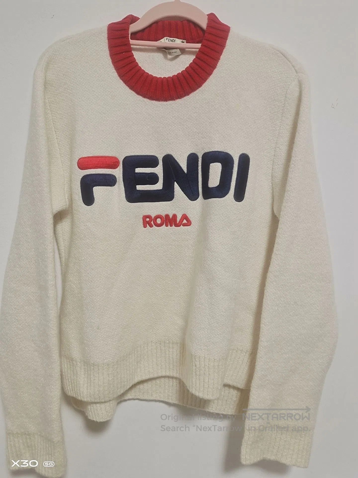 Fendi Fendi Beige Sweater Red Neck Trim. Size M / US 6-8 / IT 42-44 - 1 Thumbnail