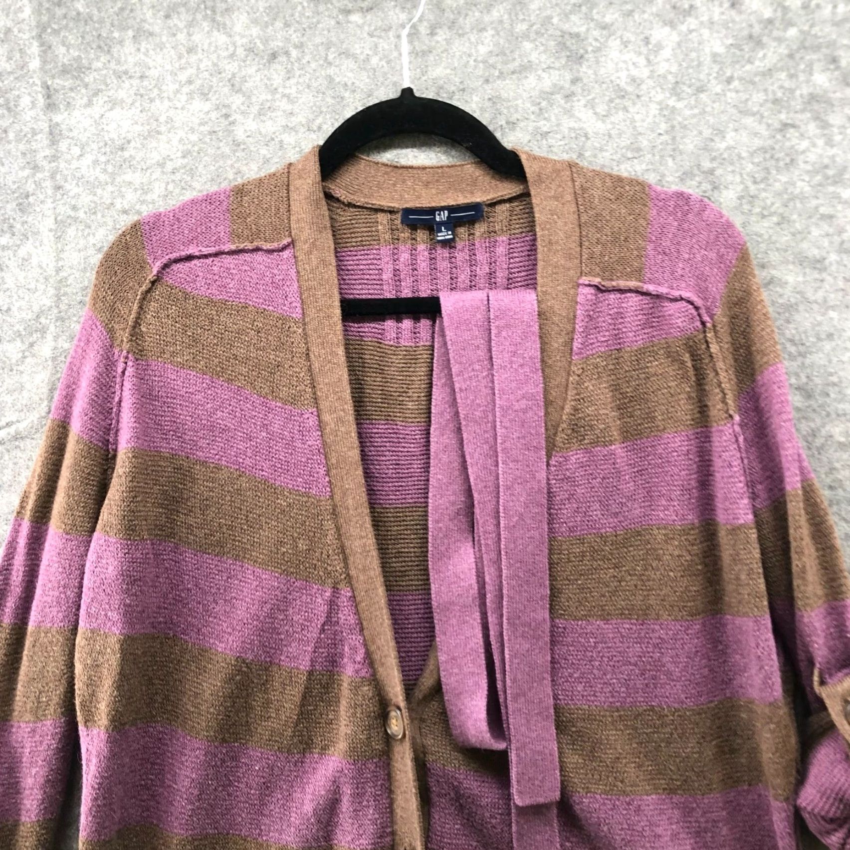 Gap Vintage Gap Womens Cardigan L V-Neck Striped Alpaca Cotton Lightweight Button Front Size L / US 10 / IT 46 - 3 Thumbnail