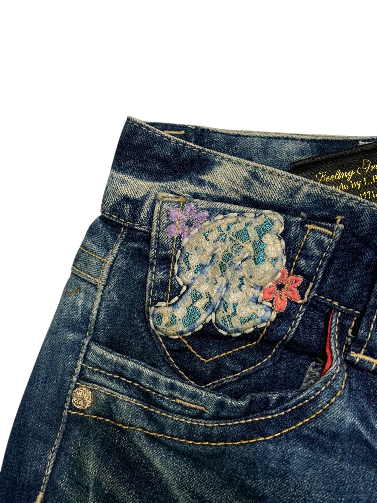 If Six Was Nine Flare Red papper Japanese Punk Skull Distressed Denim Size US 31 - 10 Thumbnail