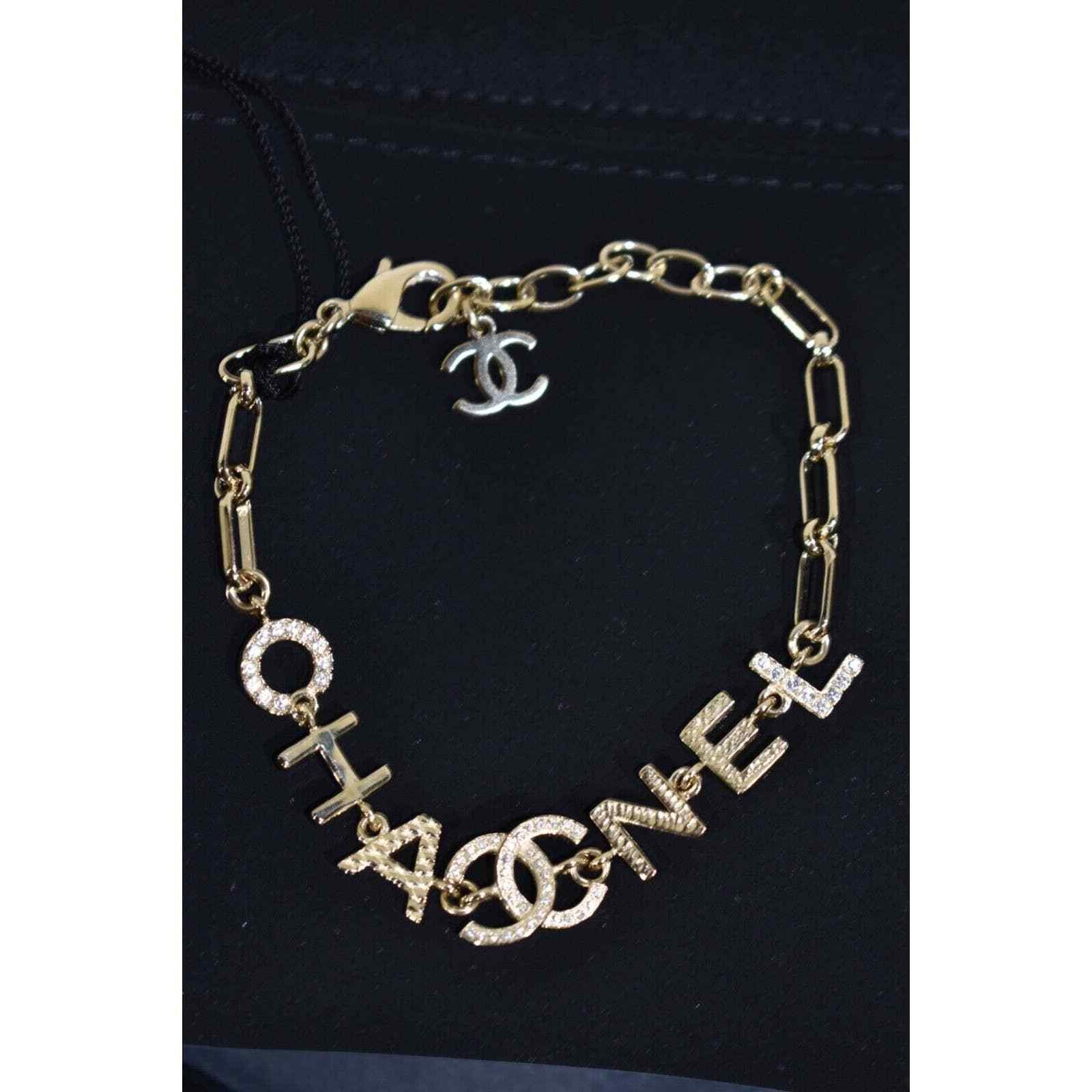 Chanel Chanel 22P Gold Chain Link Crystal Runway Arm Bracelet Size ONE SIZE - 1 Thumbnail