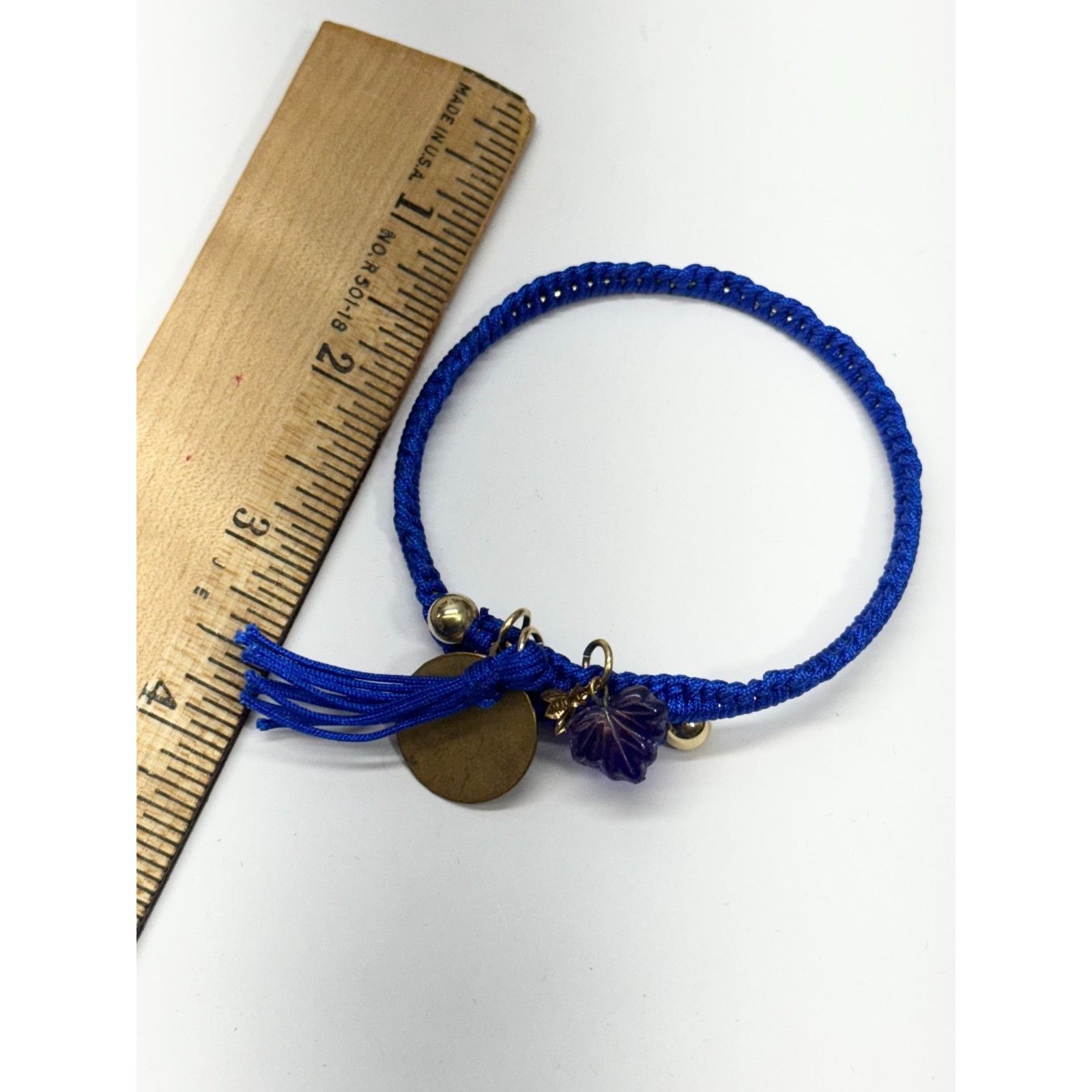 Vintage Vintage blue Jewish star glass leaf charm tassel bracelet ba Size ONE SIZE - 4 Thumbnail