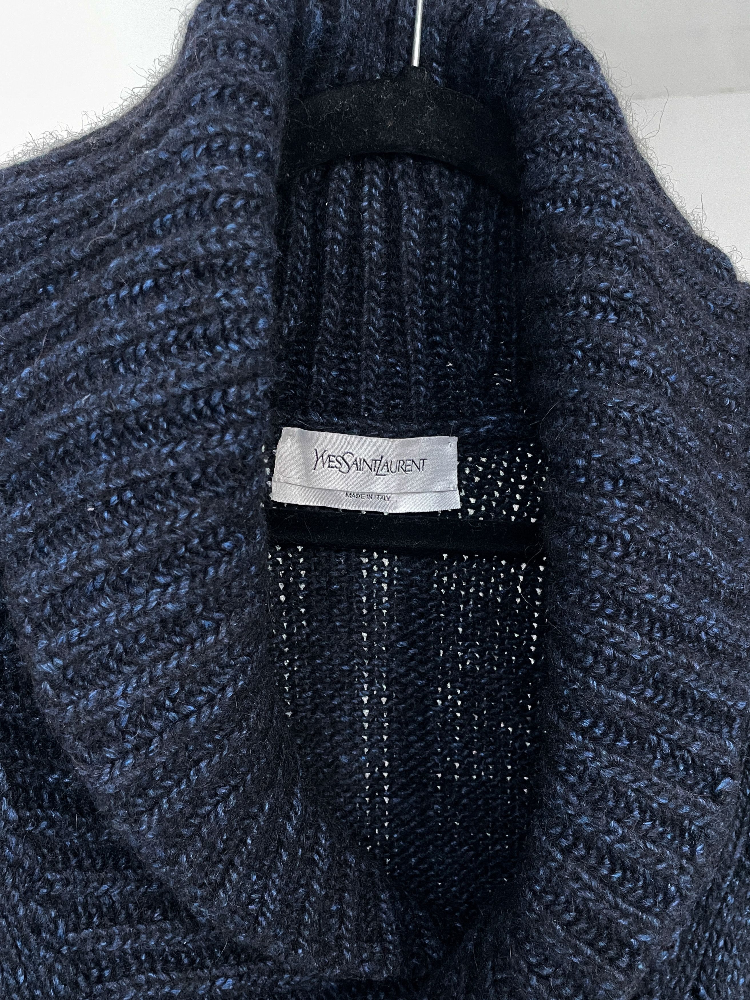 Yves Saint Laurent navy wool shawlneck sweater Size US M / EU 48-50 / 2 - 5 Thumbnail
