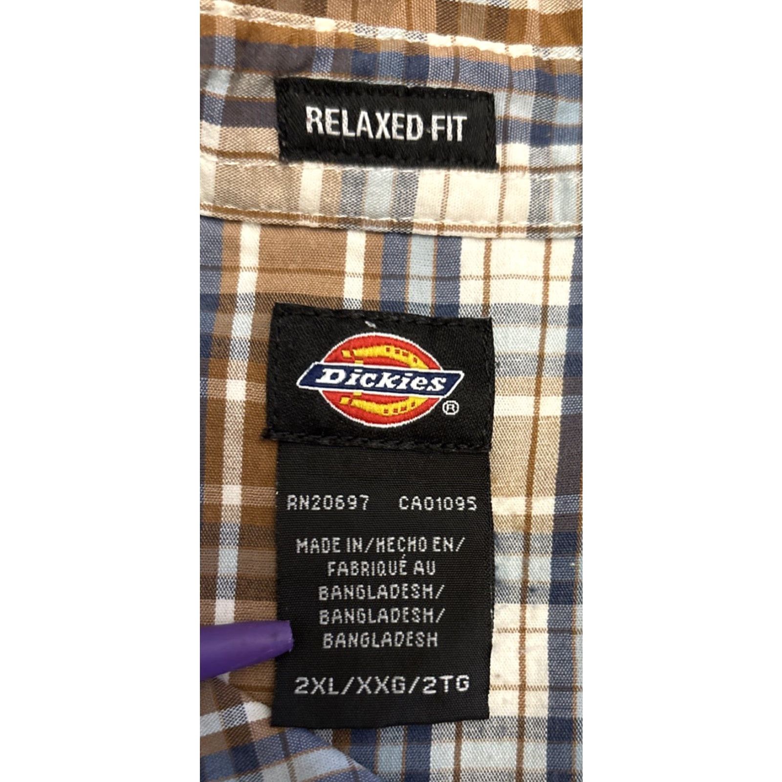 Dickies Dickies Mens 2XL Relaxed Button-Up Plaid Shirt S/S Pockets Multicolor Blue Brown Cotton Blend 1049 Size US XXL / EU 58 / 5 - 3 Thumbnail