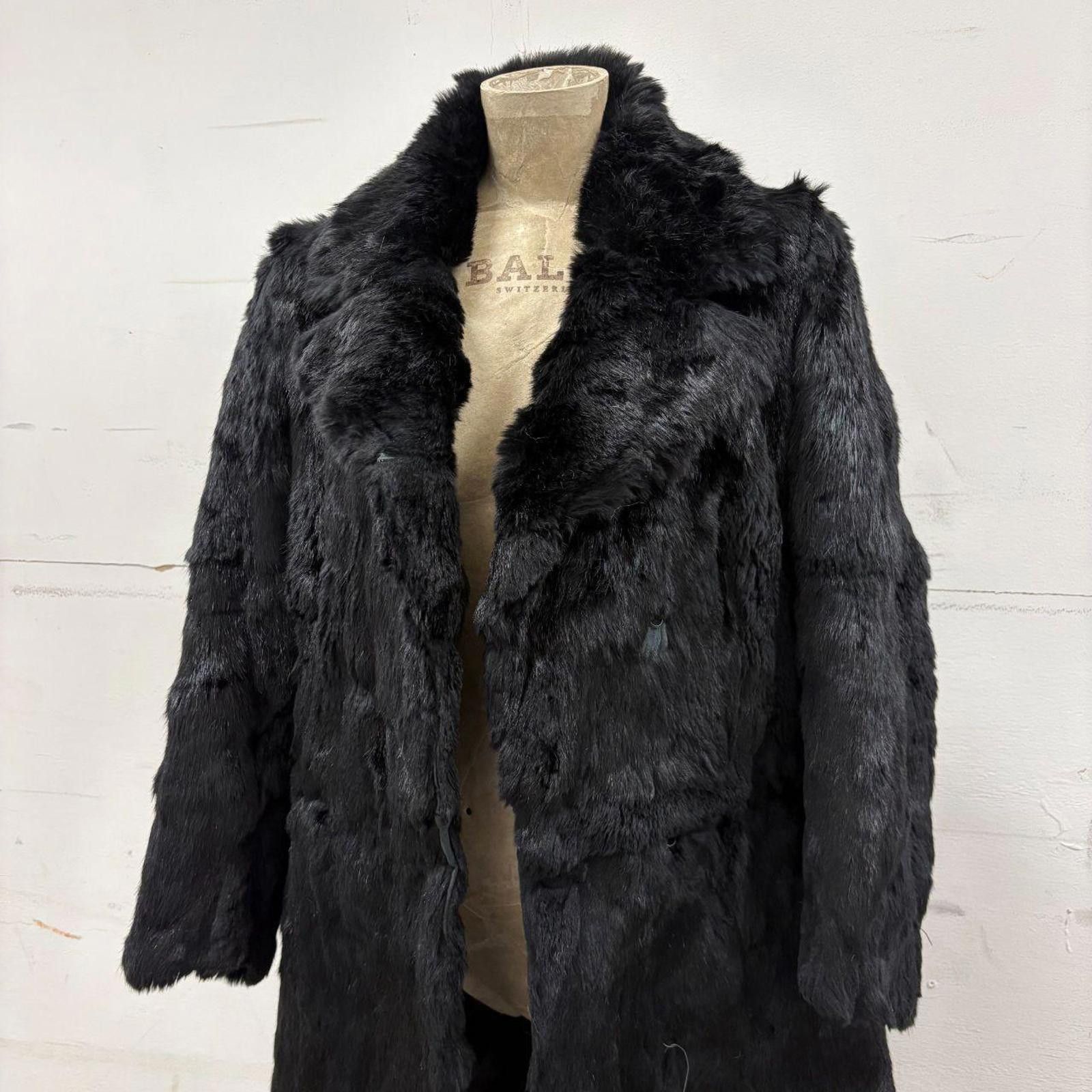 Other Vintage Black Rabbit Fur Longline Coat Size S / US 4 / IT 40 - 2 Thumbnail