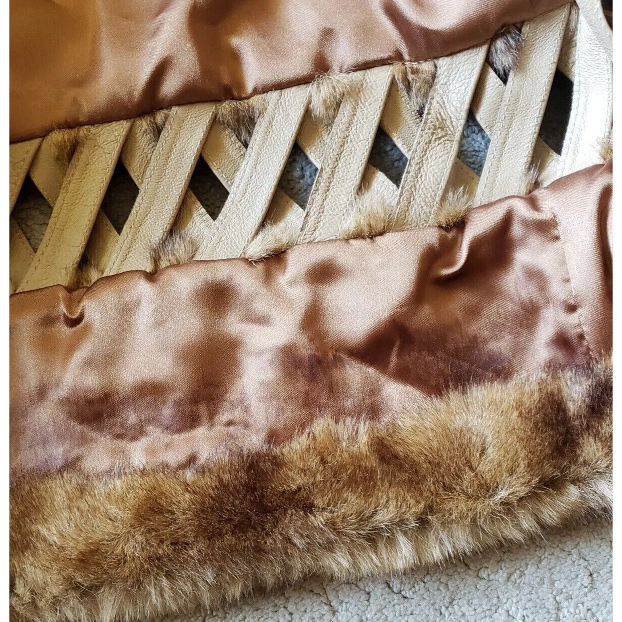 Vintage Vintage Caged Leather Faux Fur Jacket Womens Size 1X Crop 3/ Size XXL / US 16-18 / IT 52-54 - 11 Thumbnail