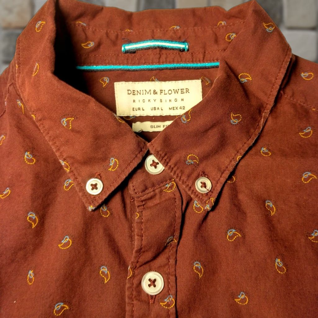 Vintage Denim & Flower Ricky Sing Shirt Large Slim Fit Maroon Paisley Button Down Top Size US L / EU 52-54 / 3 - 1 Thumbnail