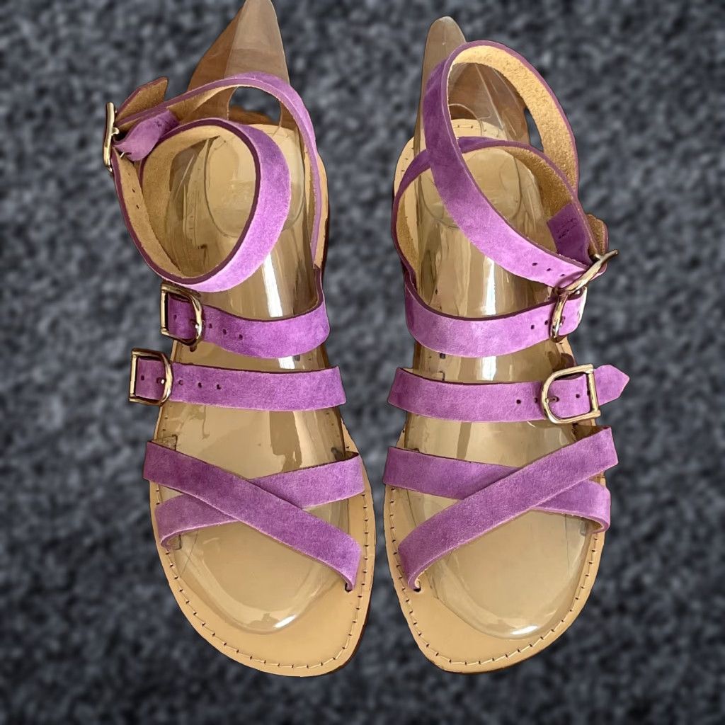 J.Crew J. Crew Strappy Buckle Suede Sandals Neon Amethyst Purple Flat Sandal Women Size 7 Size US 7 / IT 37 - 1 Thumbnail