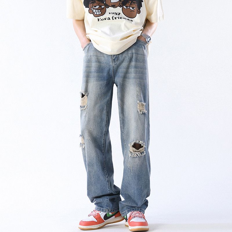 Japanese Brand Men's casual straight leg high street wide leg ripped jeans Size US 32 / EU 48 - 1 Thumbnail