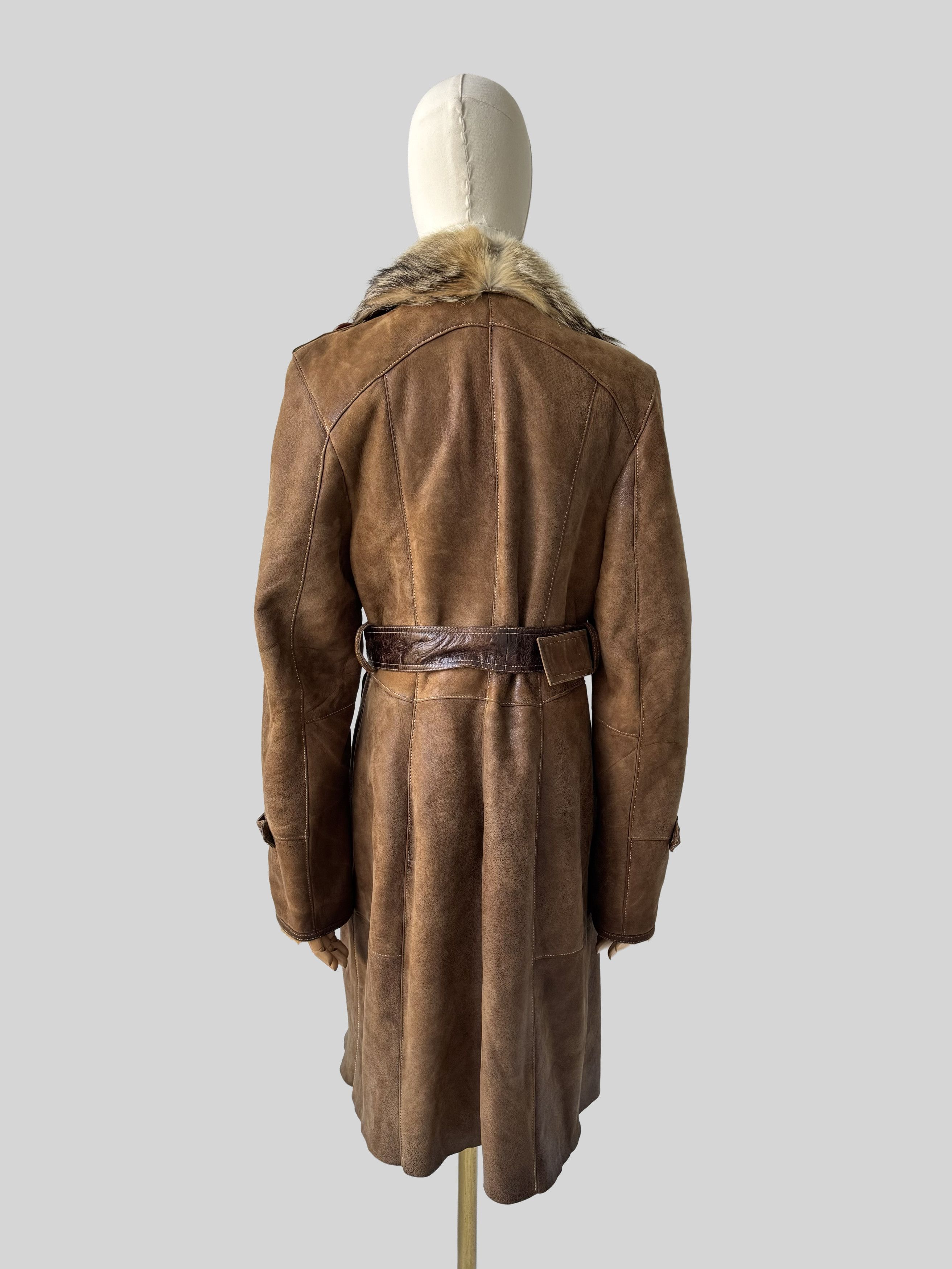 Vintage Vintage Brown Sheepskin Coat Belted Long Winter Size M / US 6-8 / IT 42-44 - 4 Thumbnail