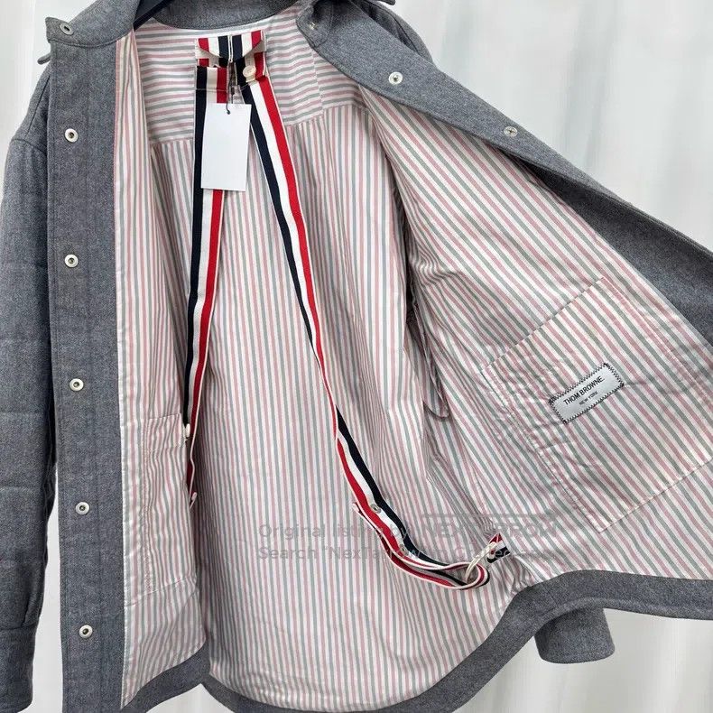 Thom Browne Thom Browne Grey Wool Striped Down Shirt Jacket Size XS / US 0-2 / IT 36-38 - 6 Thumbnail