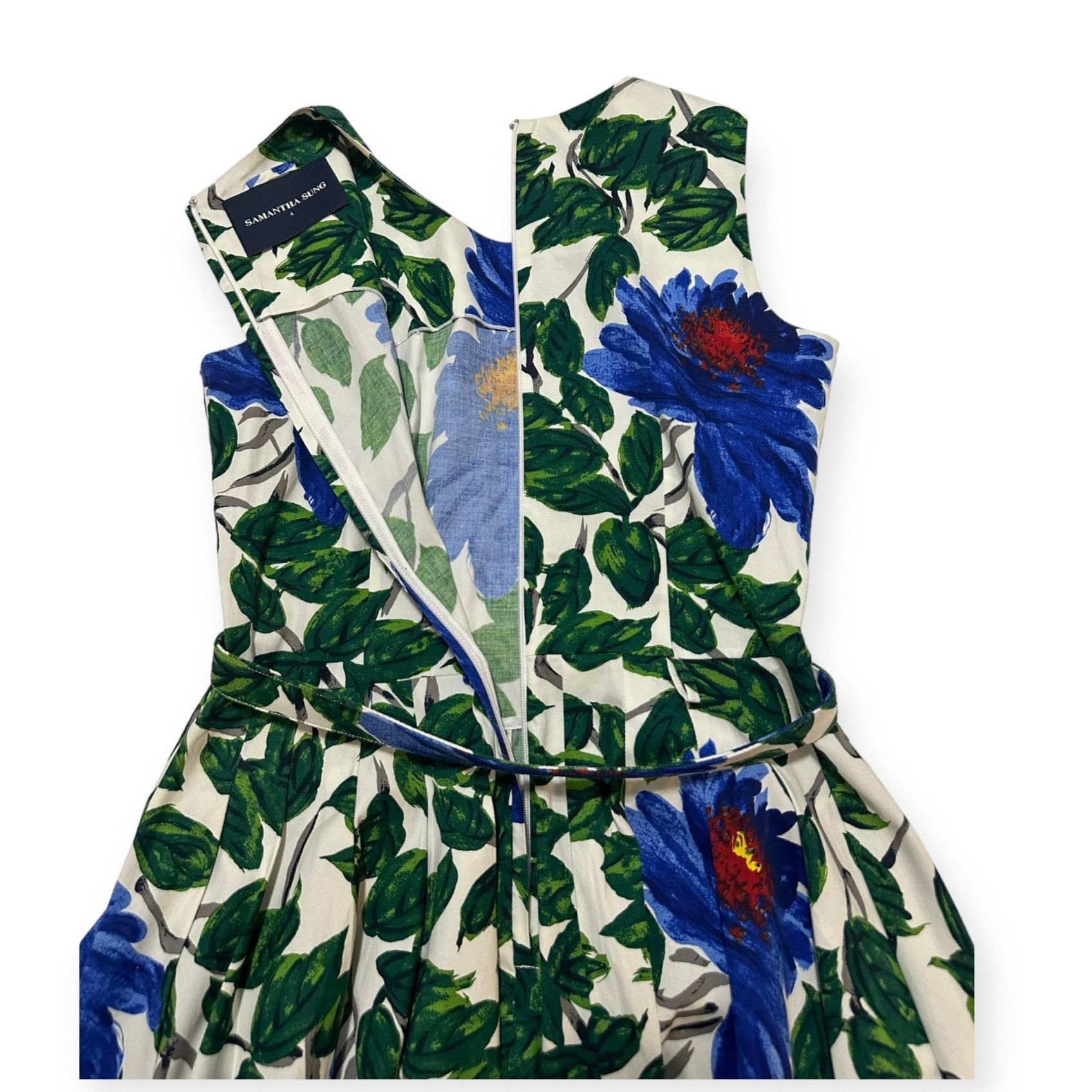 Samantha Sung Samantha Sung Rachel A-Line Dress, Blue, Green floral print, Size S / US 4 / IT 40 - 8 Thumbnail