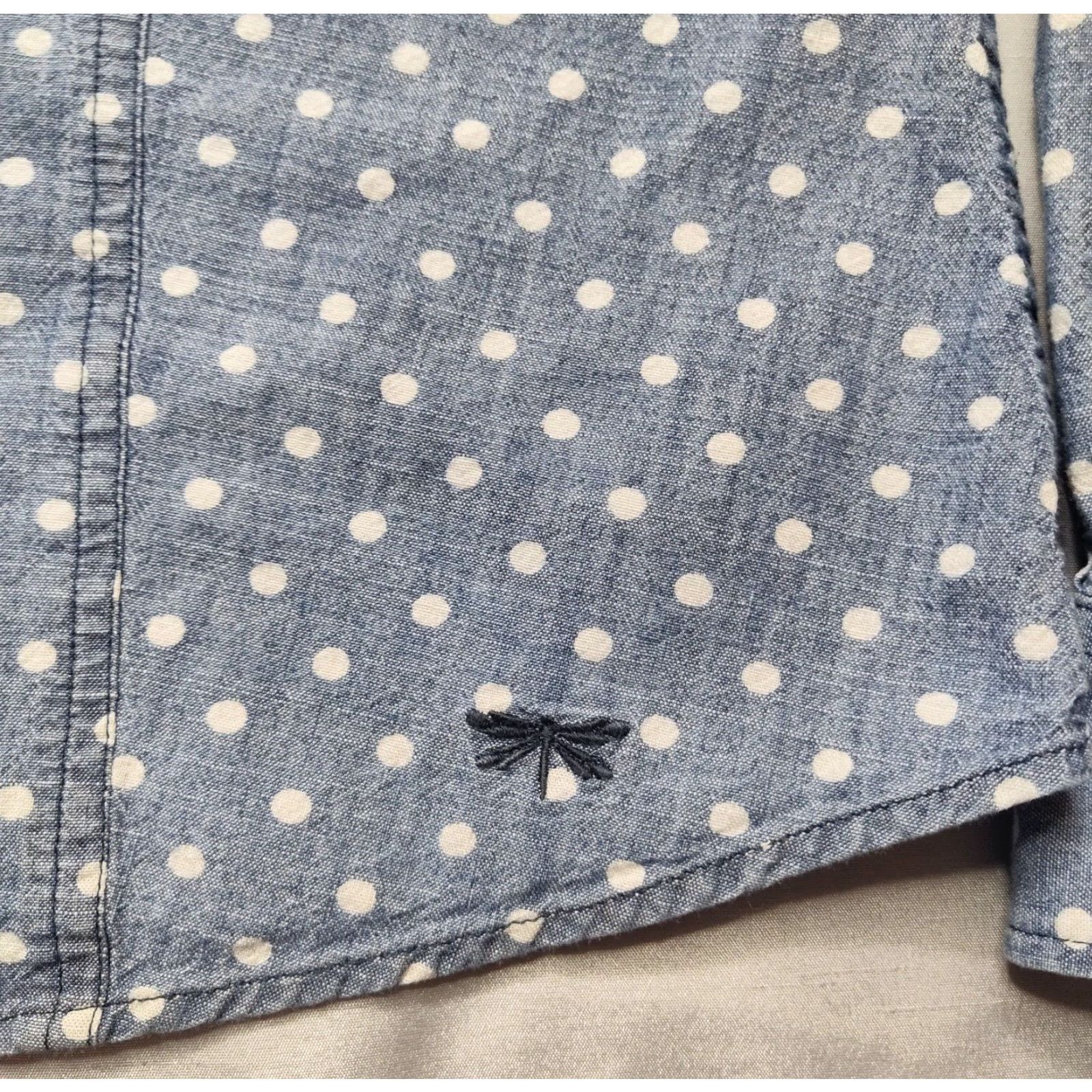 Talbots TALBOTS Women Petites 12P Blue Polka Dot Denim Button-Up Shirt Size XL / US 12-14 / IT 48-50 - 6 Thumbnail