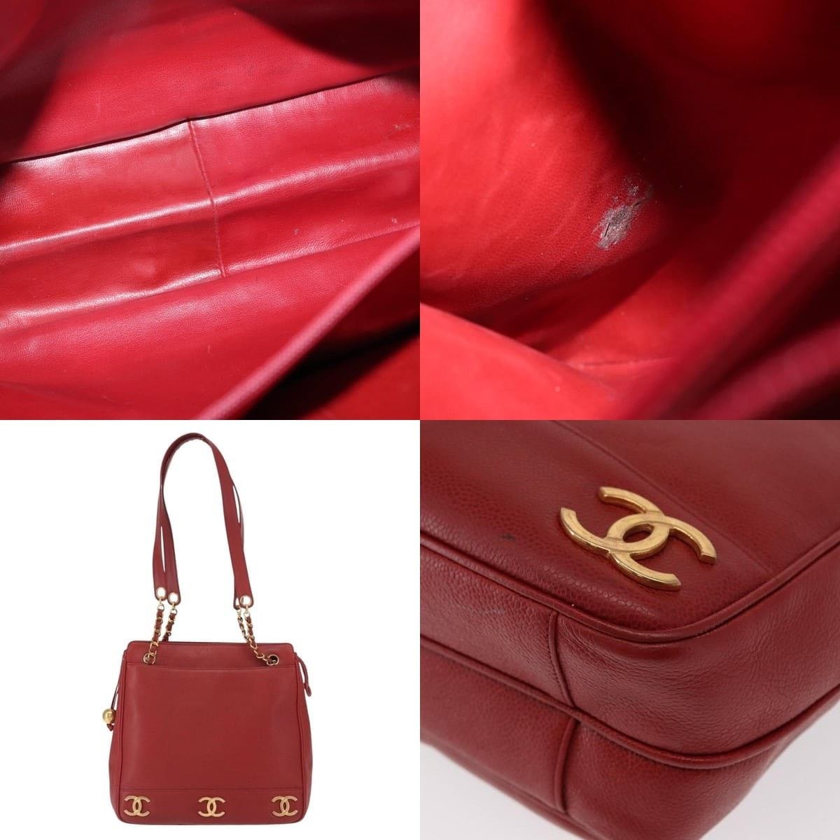 Chanel Chanel Caviar Skin Red Gold CC Tote Bag Size ONE SIZE - 5 Thumbnail