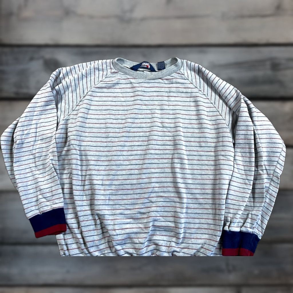 Vintage VINTAGE 90s TRAX Striped Raglan Sweater Mens Large Gray Blue Lightweight Acrylic Cotton Blend Pullover Size US L / EU 52-54 / 3 - 1 Thumbnail